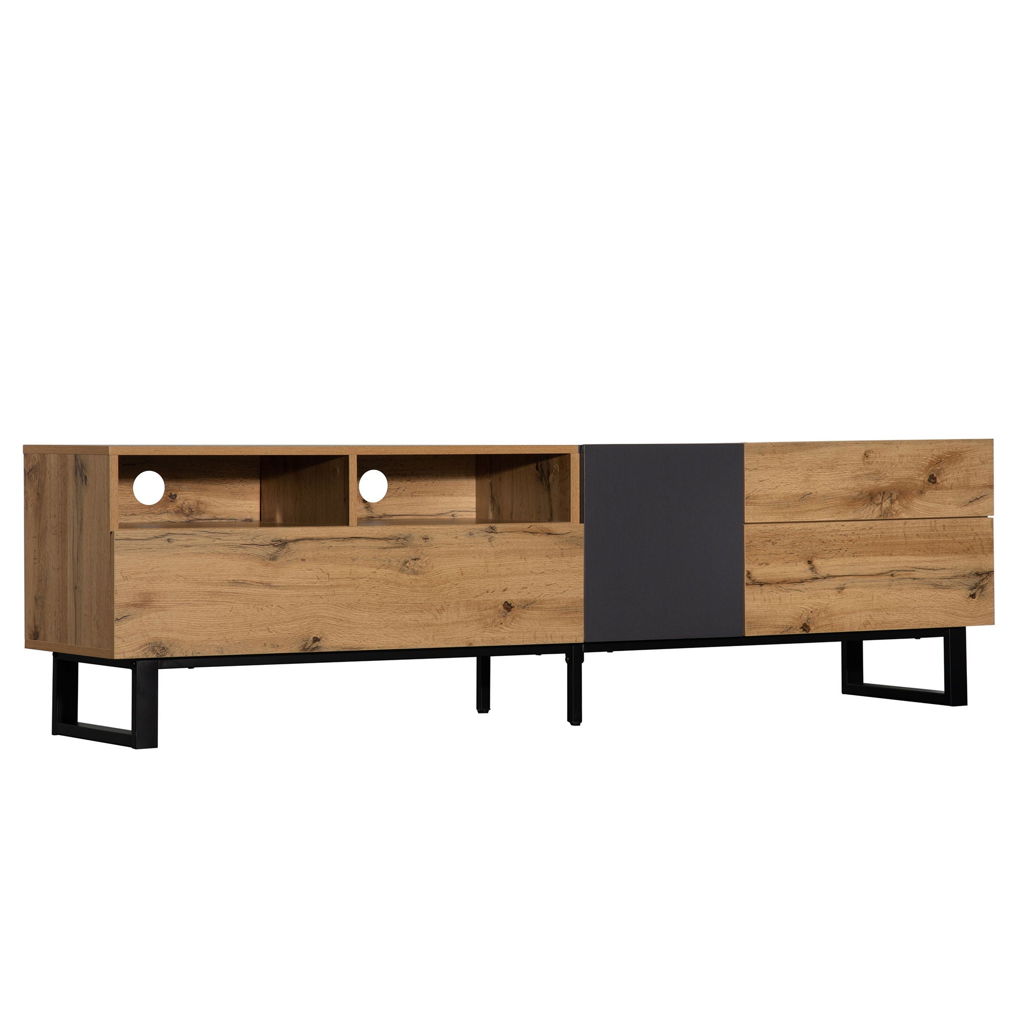 TV Stand For 80'' TV With Double Storage Space, Media Console Table With Drop Down Door