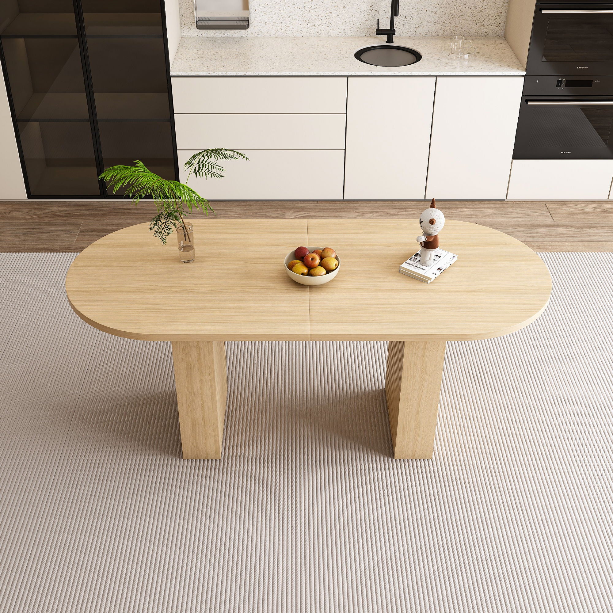 Oval Dining Table With Wood Strip Base