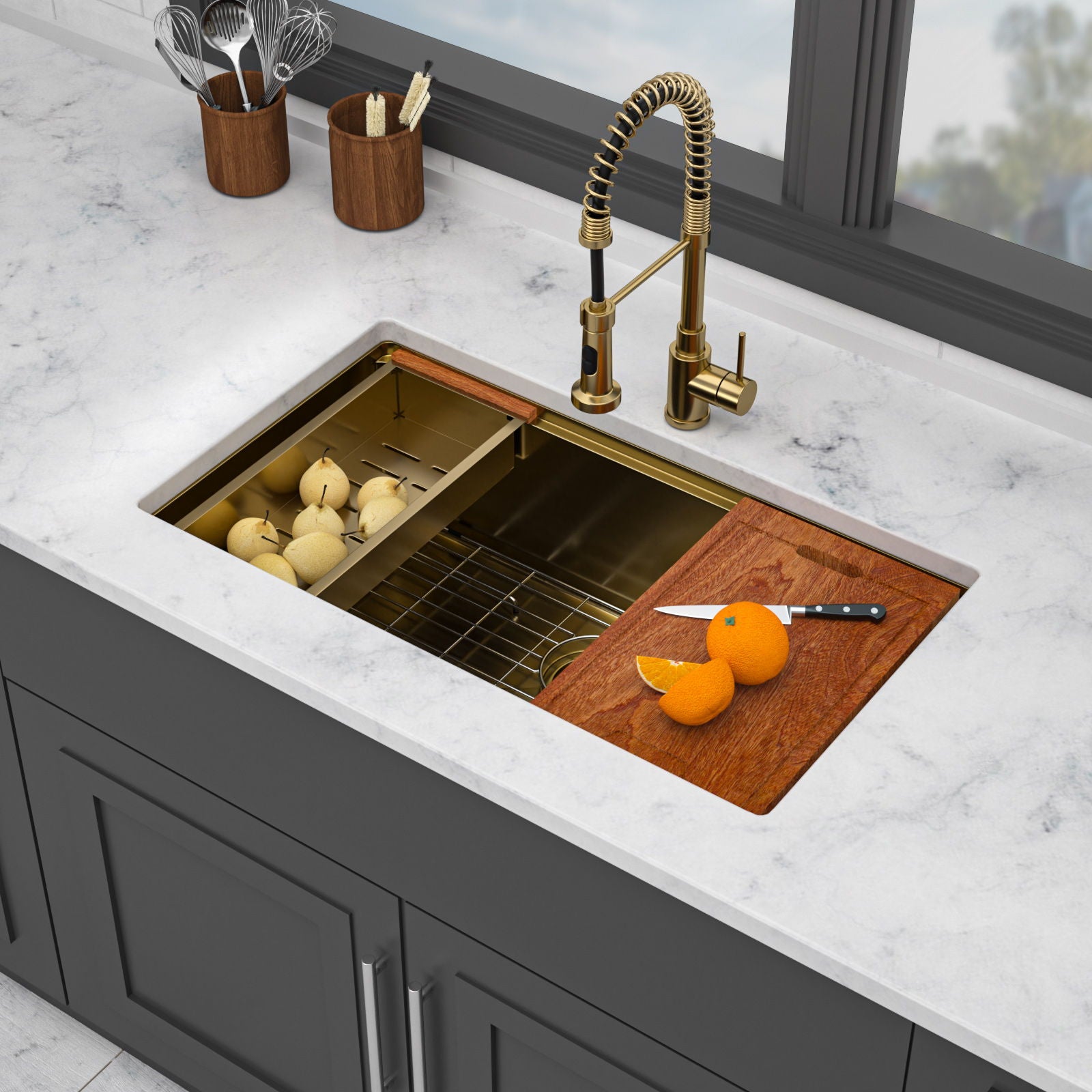 Stainless Steel Undermount Kitchen Sink With Workstation