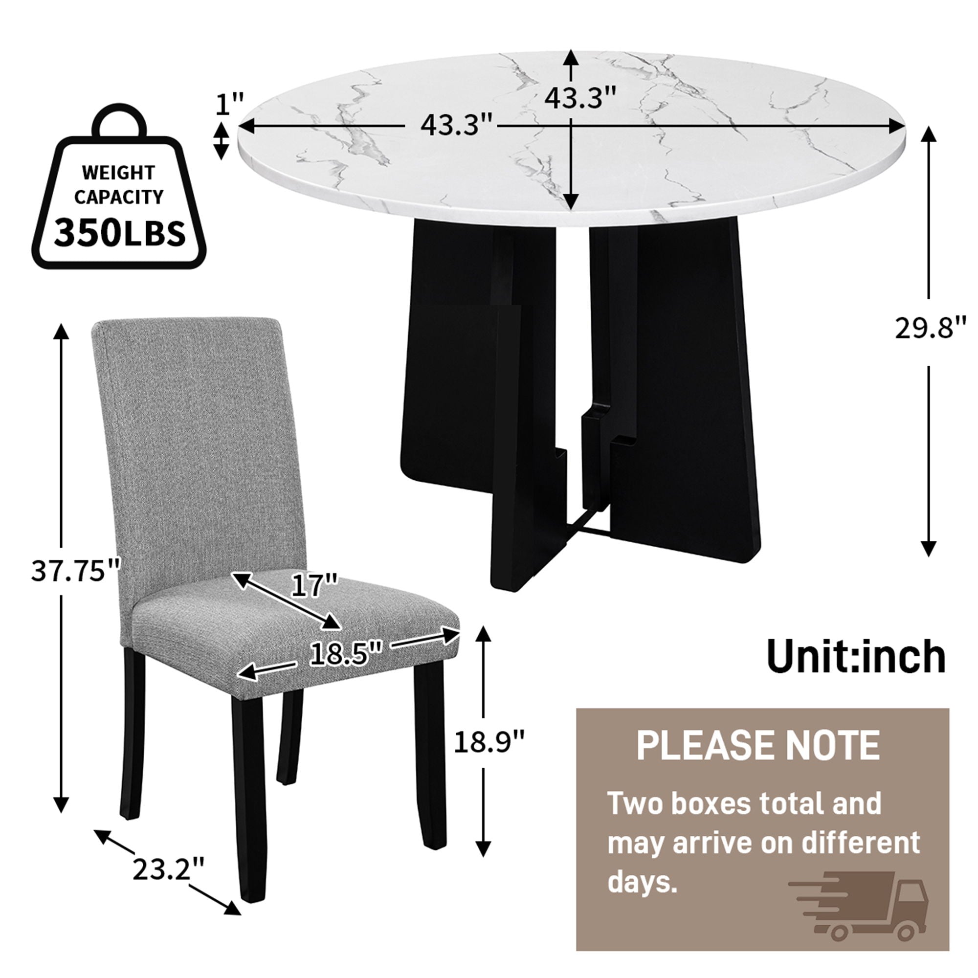 5 Piece Round Dining Table Set, Dining Table And 4 Upholstered Chairs For Dining Room, Kitchen Room, Living Room - White / Gray