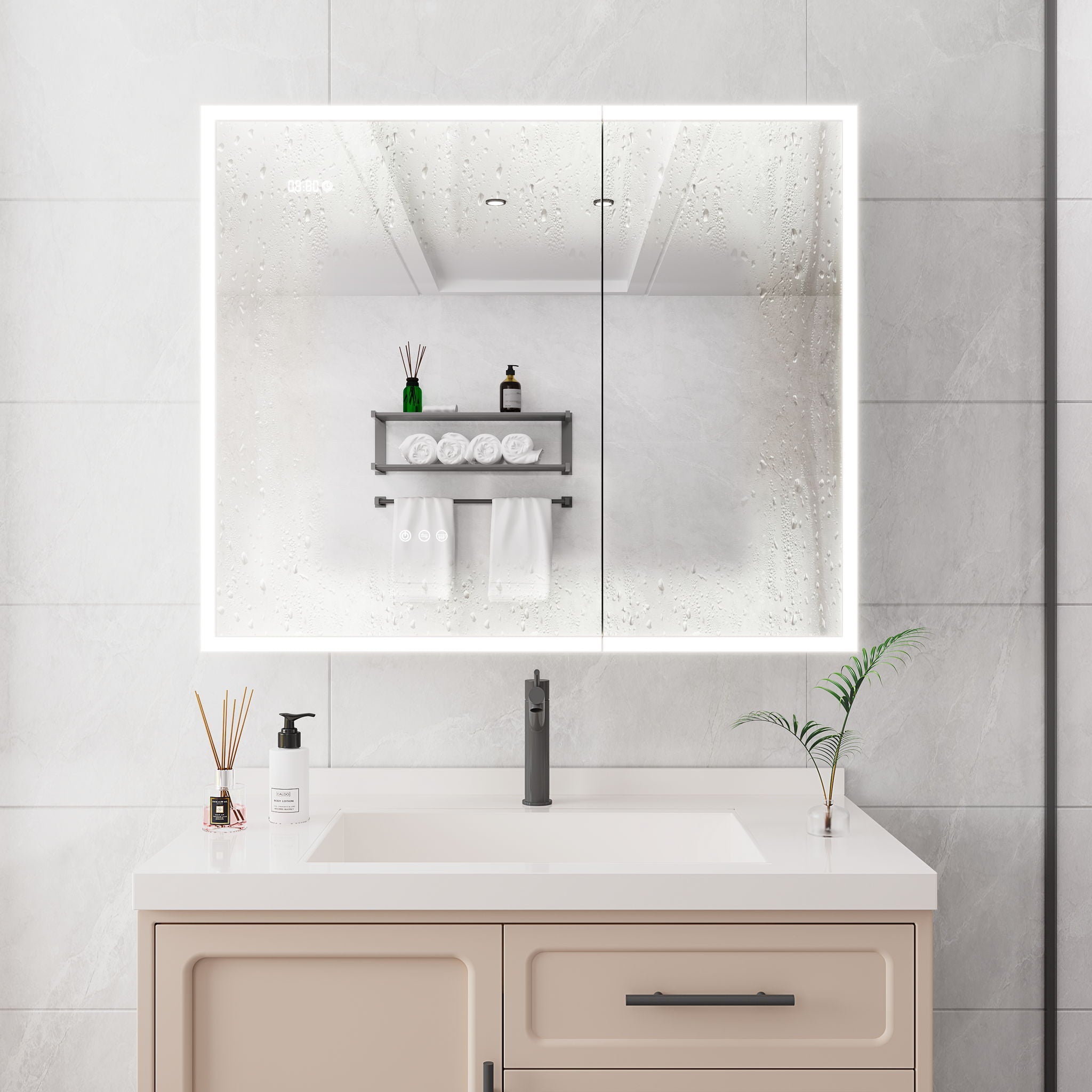 Bathroom Medicine Cabinet With Lights, LED Medicine Cabinet With Mirror, Lighted Medicine Cabinet With Defogger