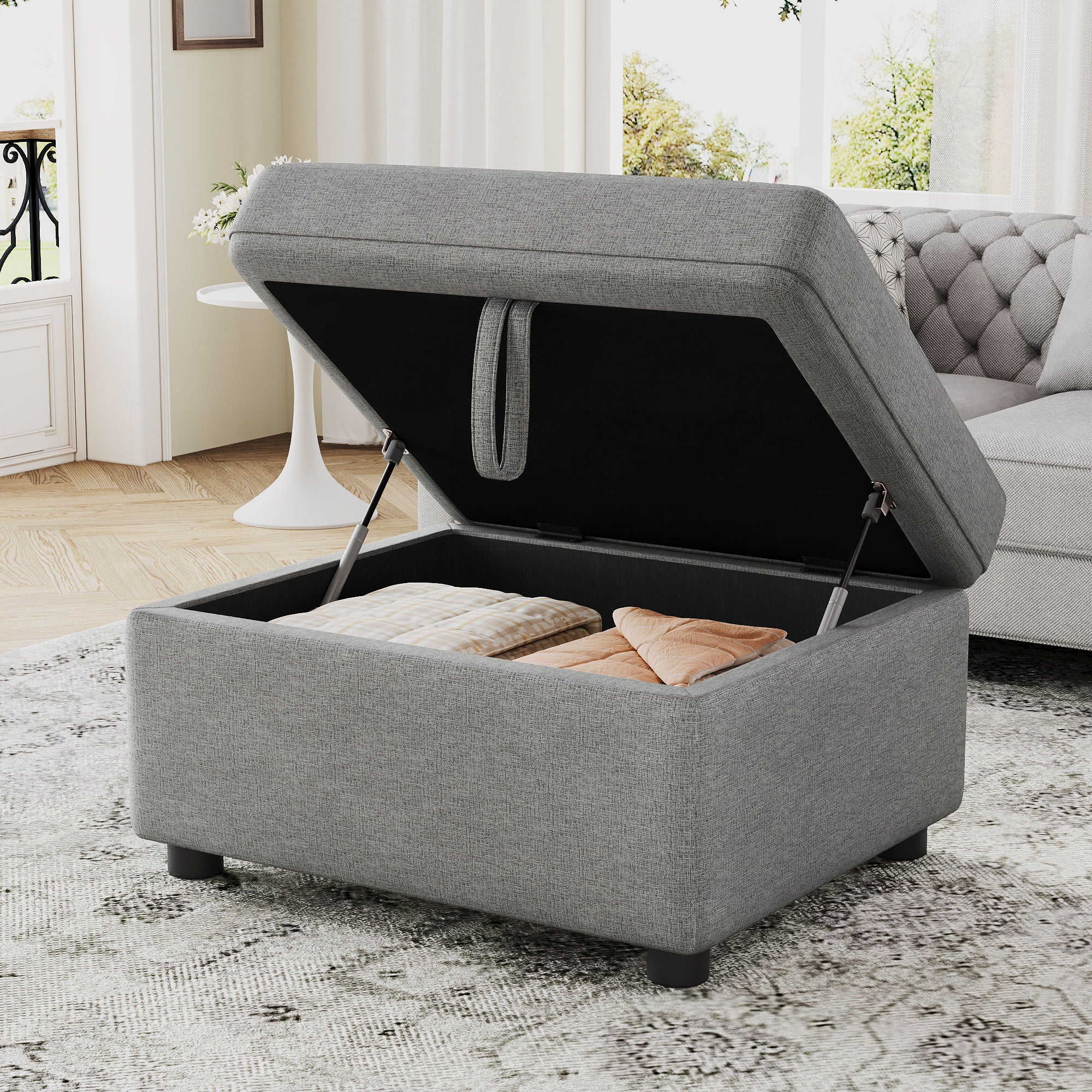 Movable Storage Ottoman Footrest For Living Room