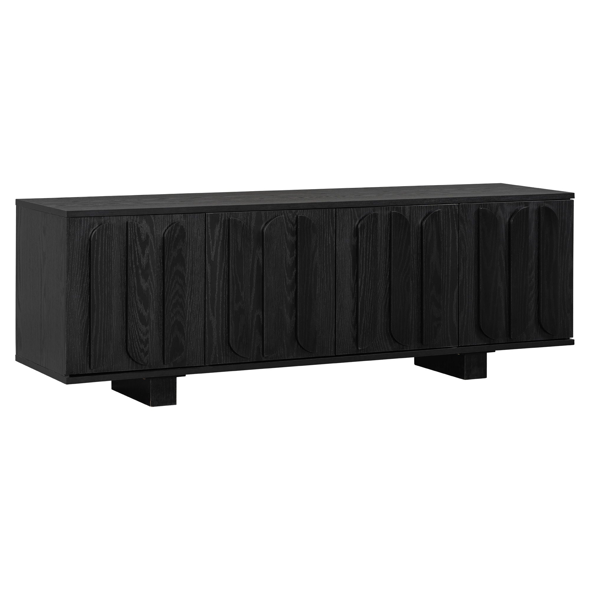 Farmhouse TV Stand, Storage Media Console With Adjustable Shelves & 3 Cable Holes