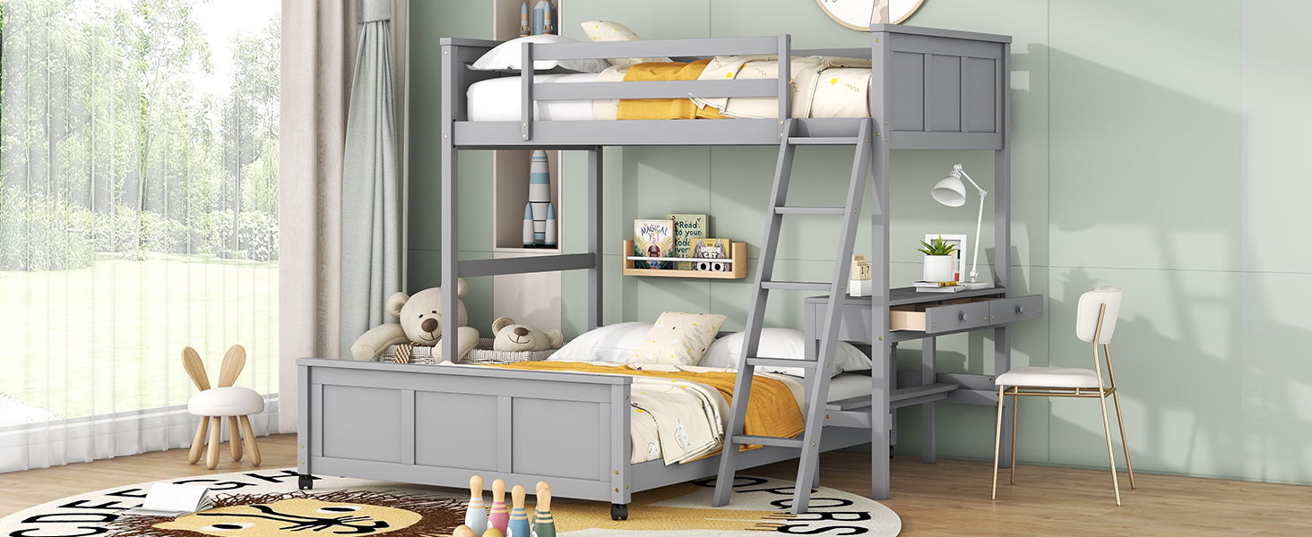 Full Over Full Bunk Bed With Desk