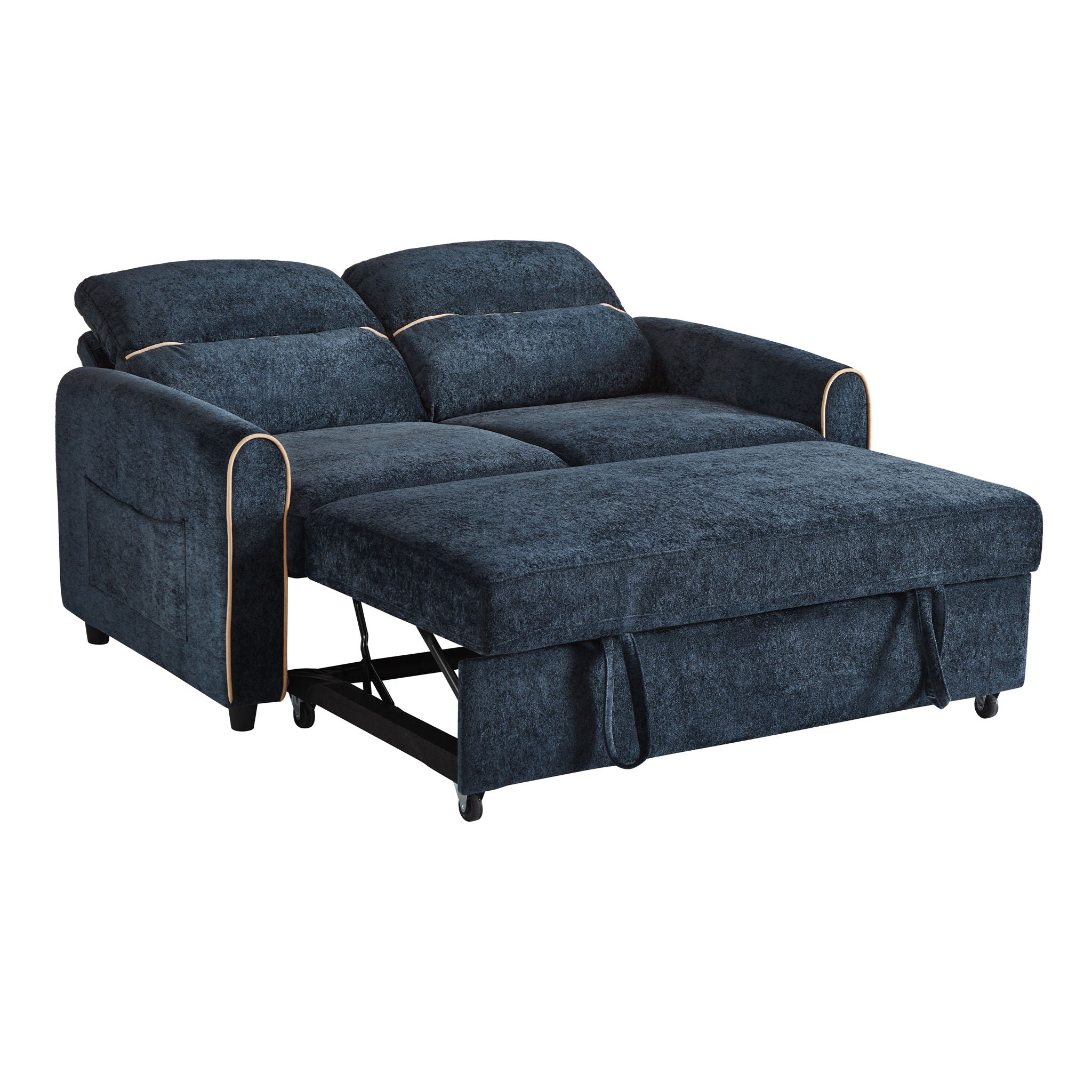 Pull Out Sofa Bed With Adjustable 3 Position Backrest, USB Charging Ports, Side Pockets