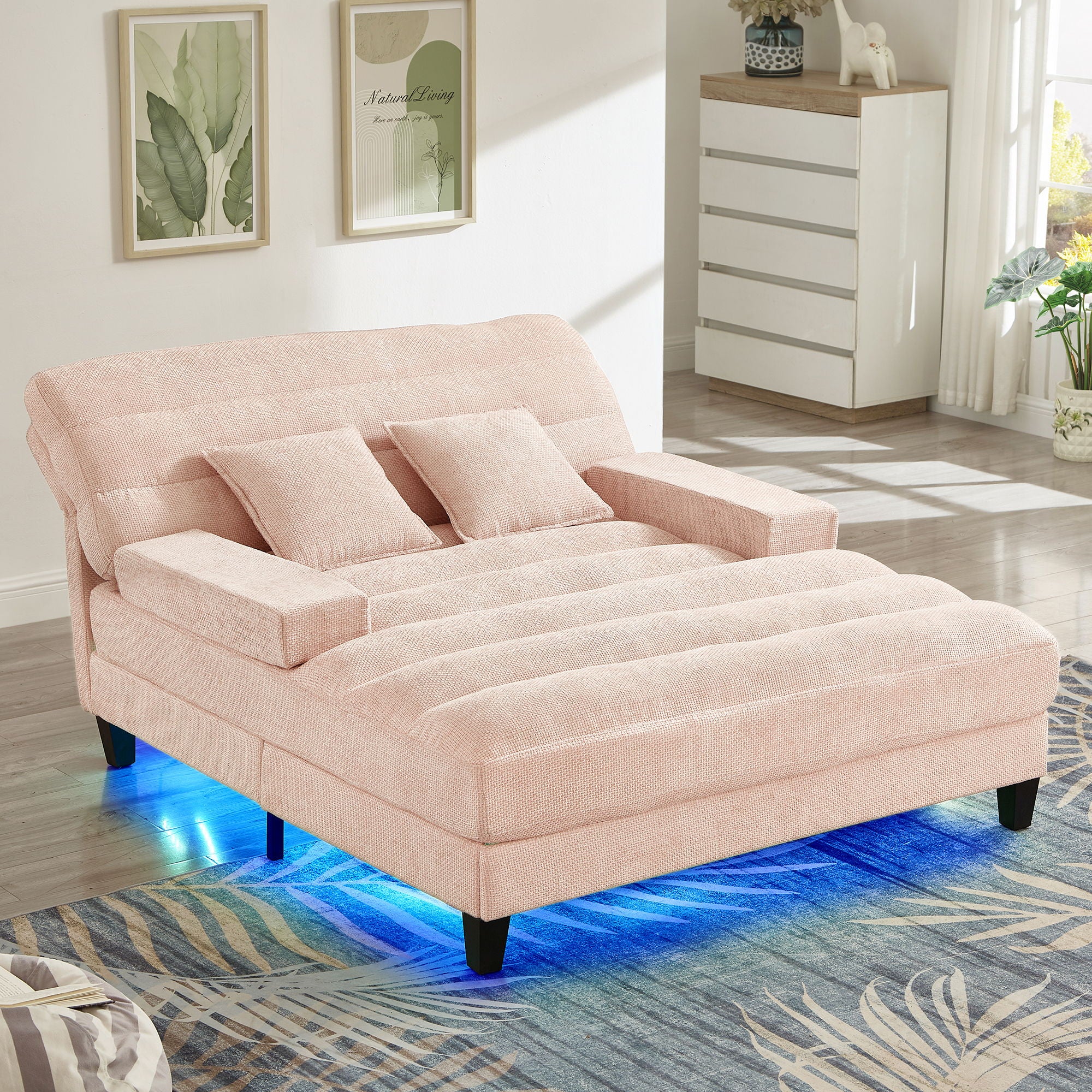 Chaise Bed Lounge Sofa Chair With Adjustable Backrest And LED Light Strip