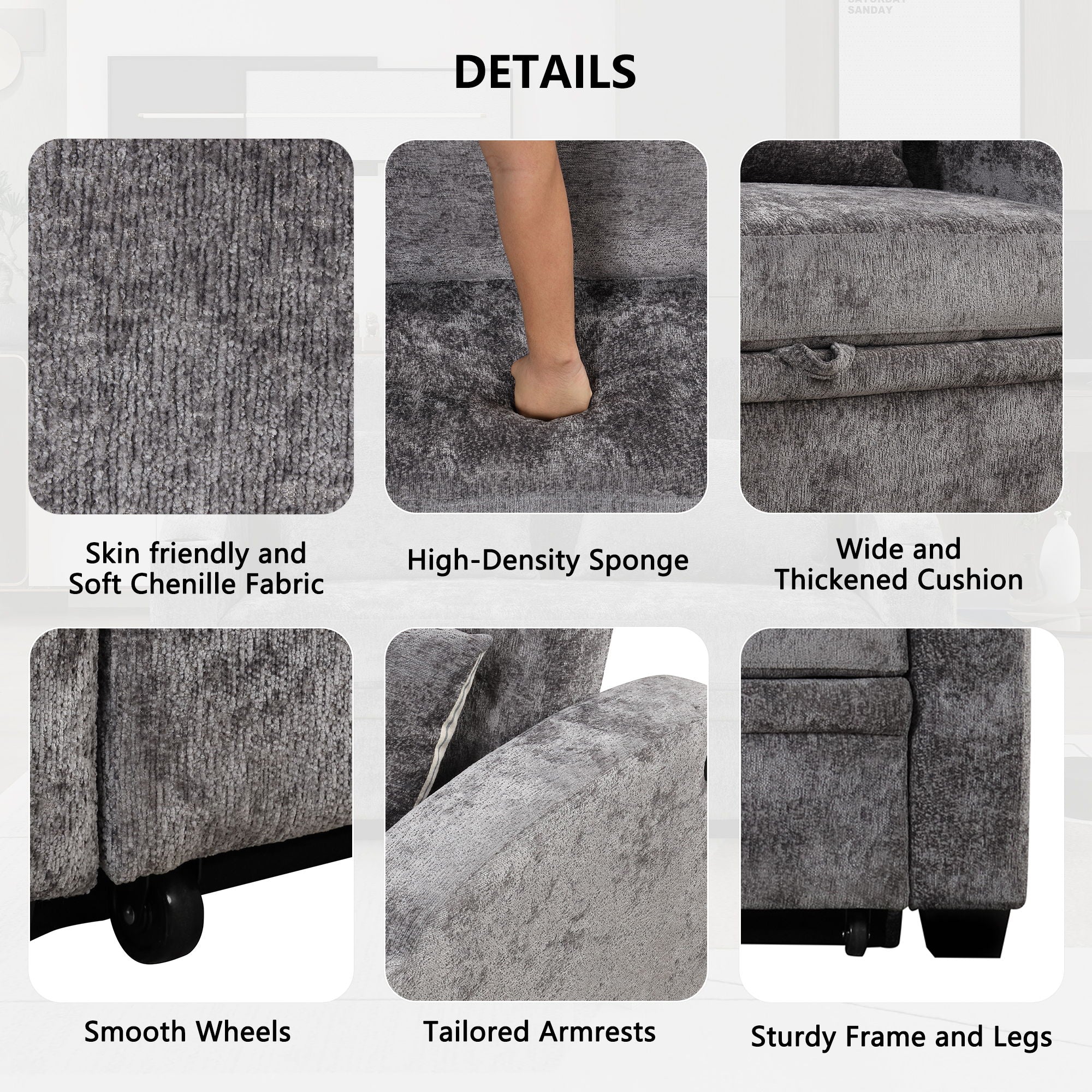 Pull Out Loveseat Sofa With Adjsutable Backrest, 2 Pillows, Cup Holders, USB Ports For Living Room
