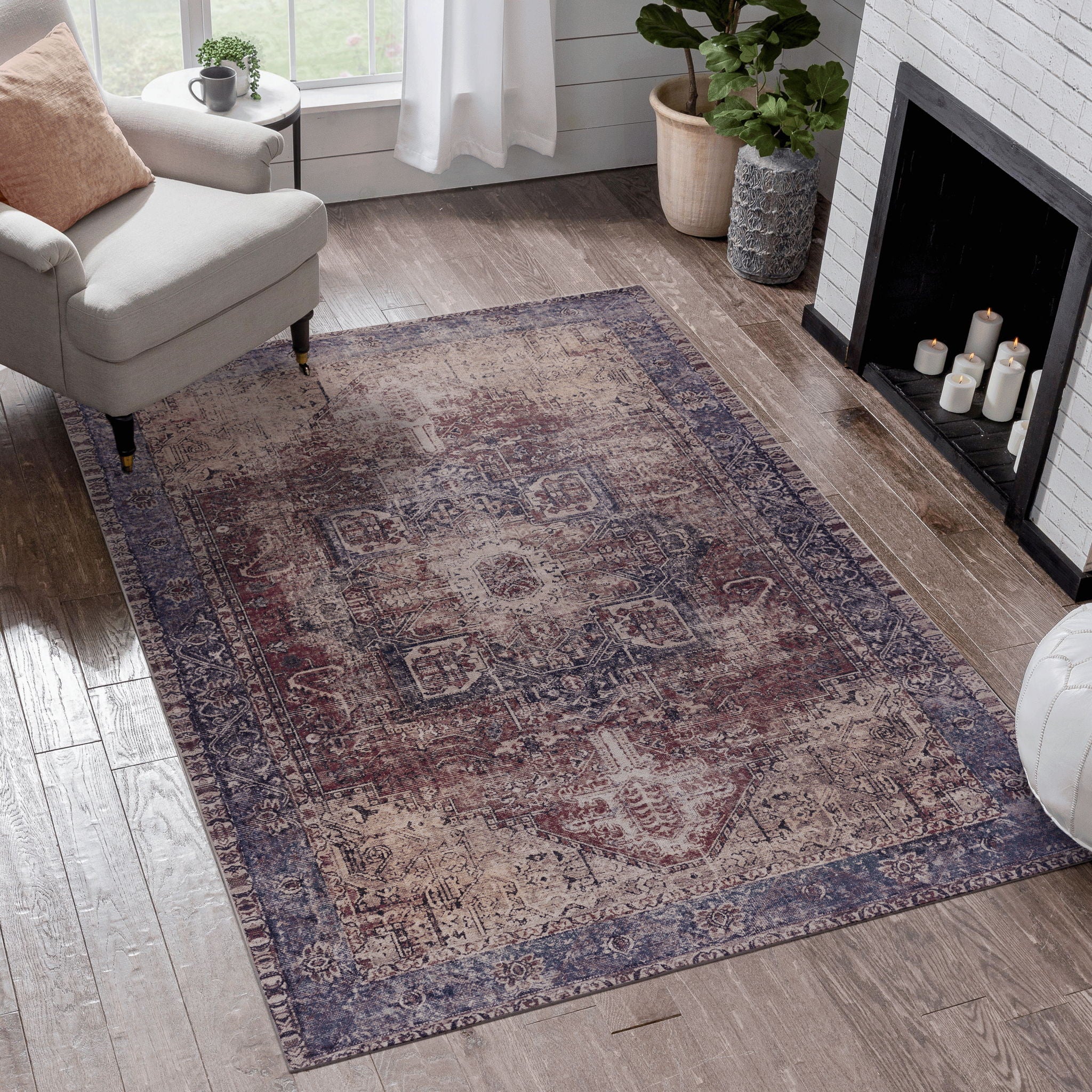 Maval - 3' X 5' Washable Area Rug - Burgundy