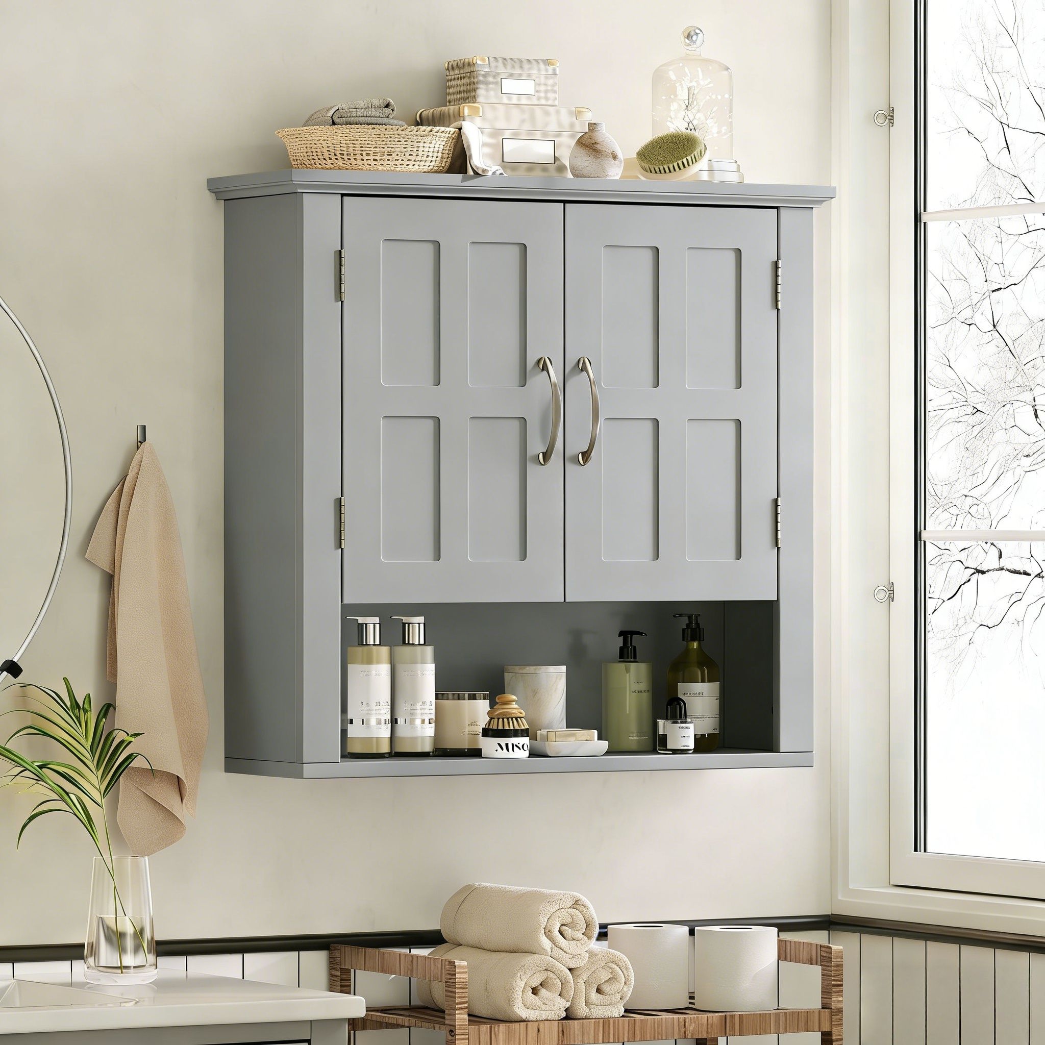 Multi Functional Wall Mounted Cabinet With Adjustable Shelves For Bathroom