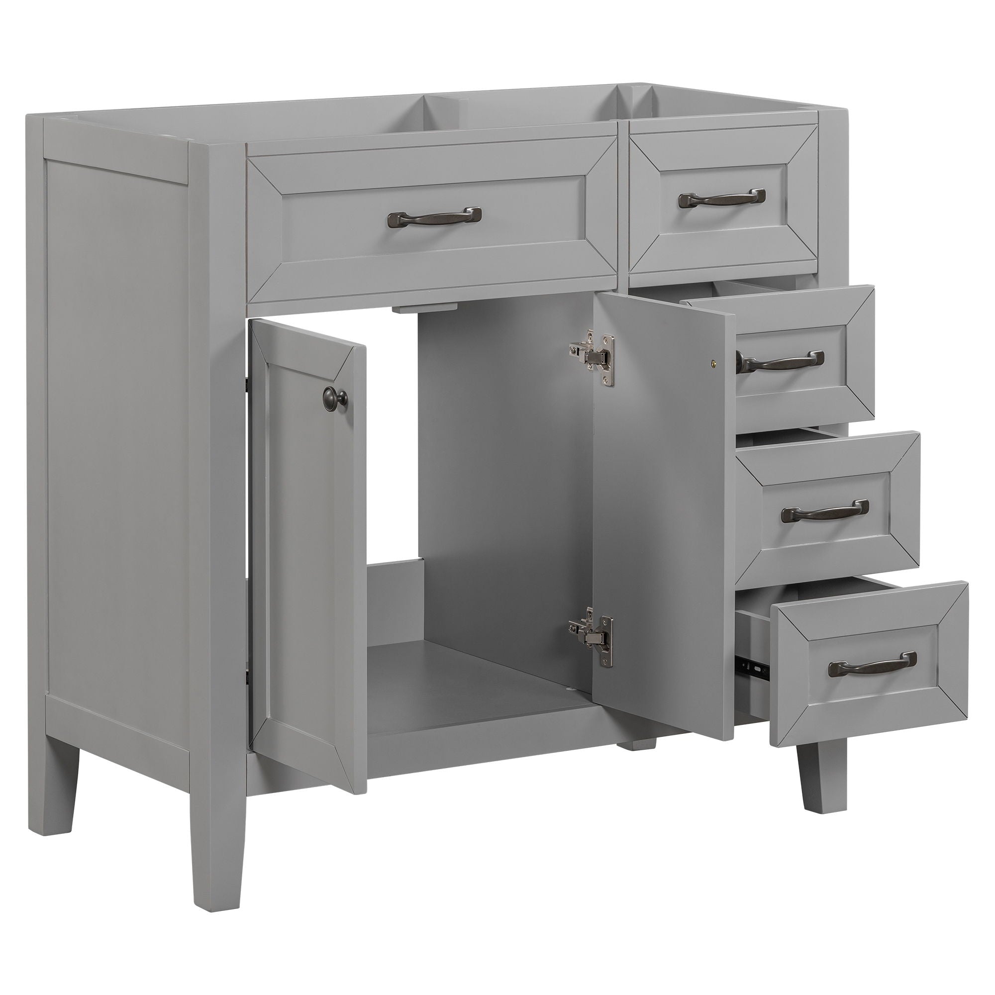 Modern Bathroom Vanity Base Only, 2 Doors And 3 Drawers