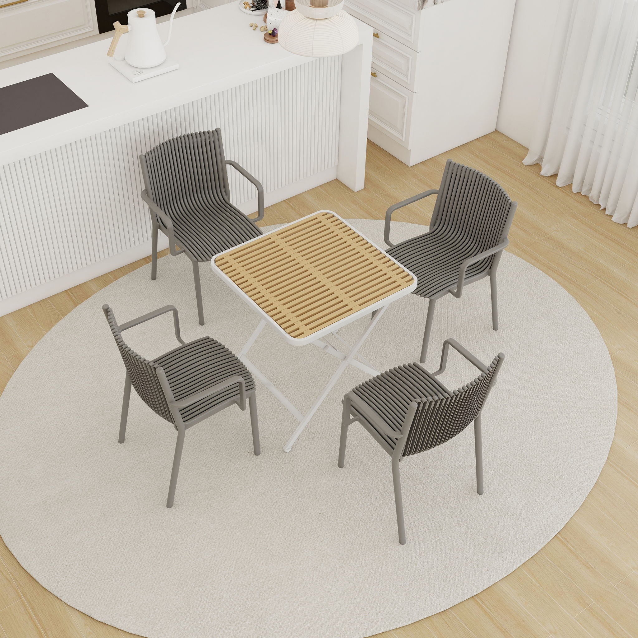 4 Piece Stackable Single Chairs With Vertical Stripe Design For All Weather