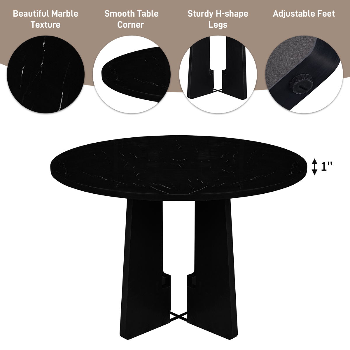 5 Piece Round Dining Table Set, Modern Dining Table And 4 Upholstered Chairs For Dining Room