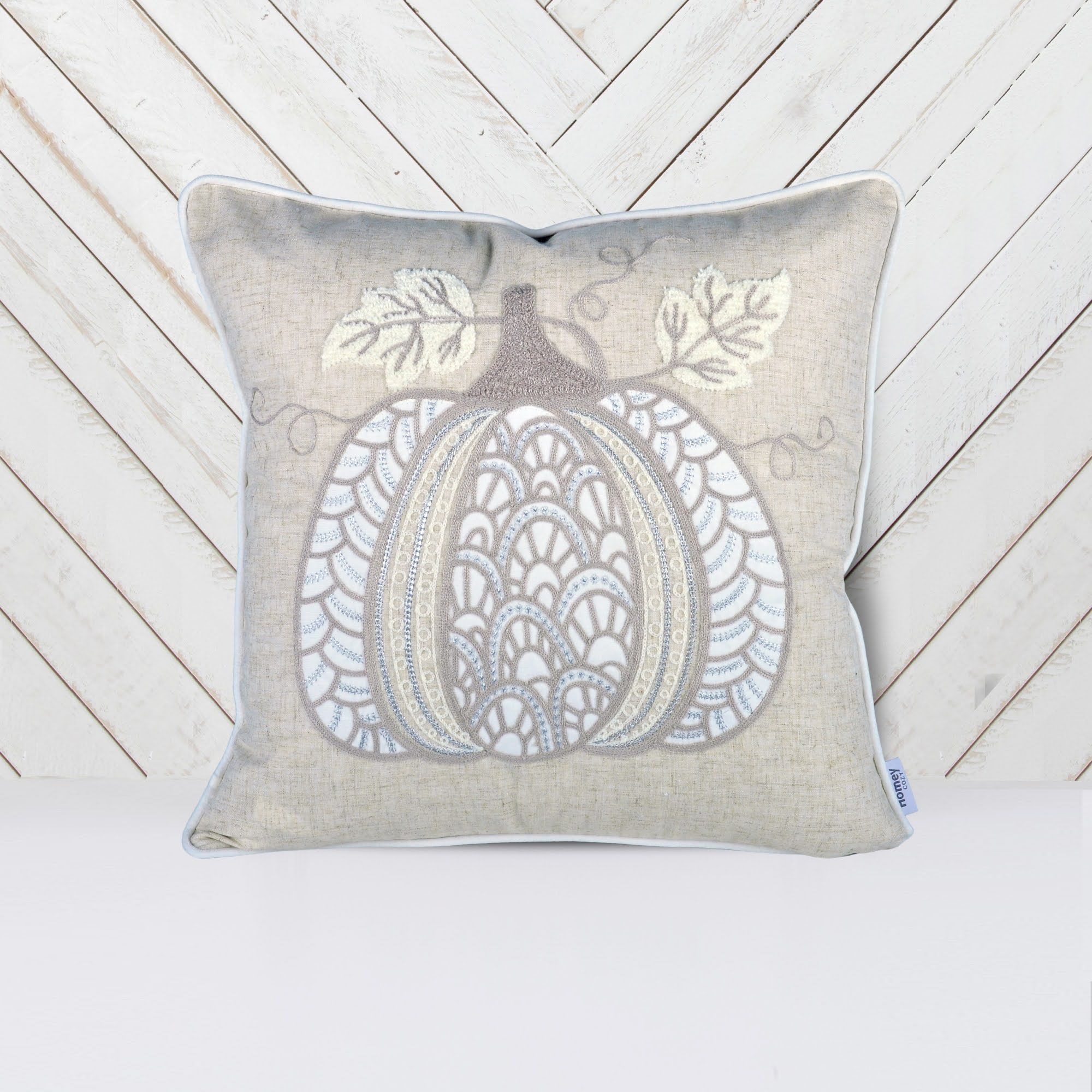 Lace Embroidered Pumpkin Throw Pillow - Natural