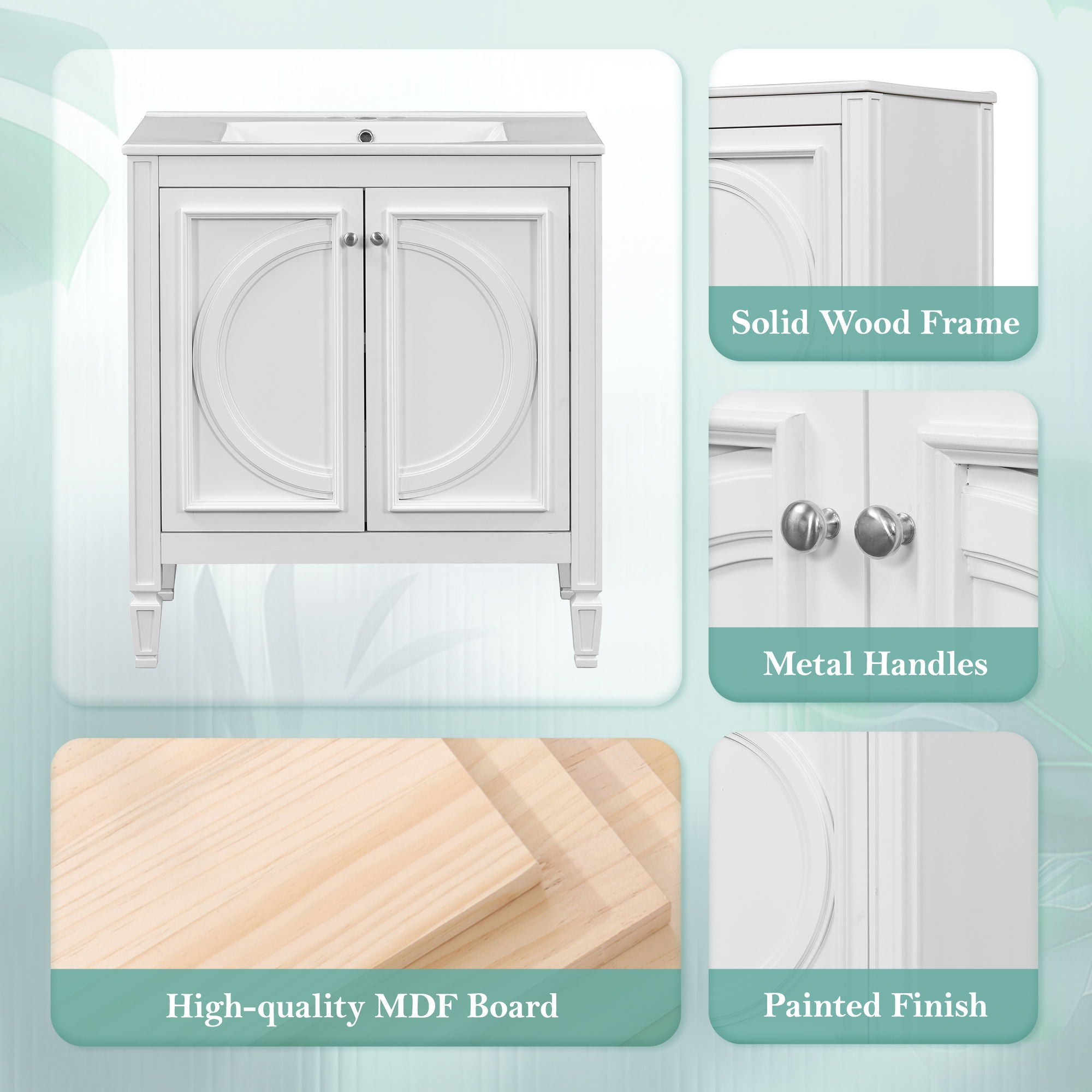 Bathroom Vanity With Sink With 2 Doors And Adjustable Shelf