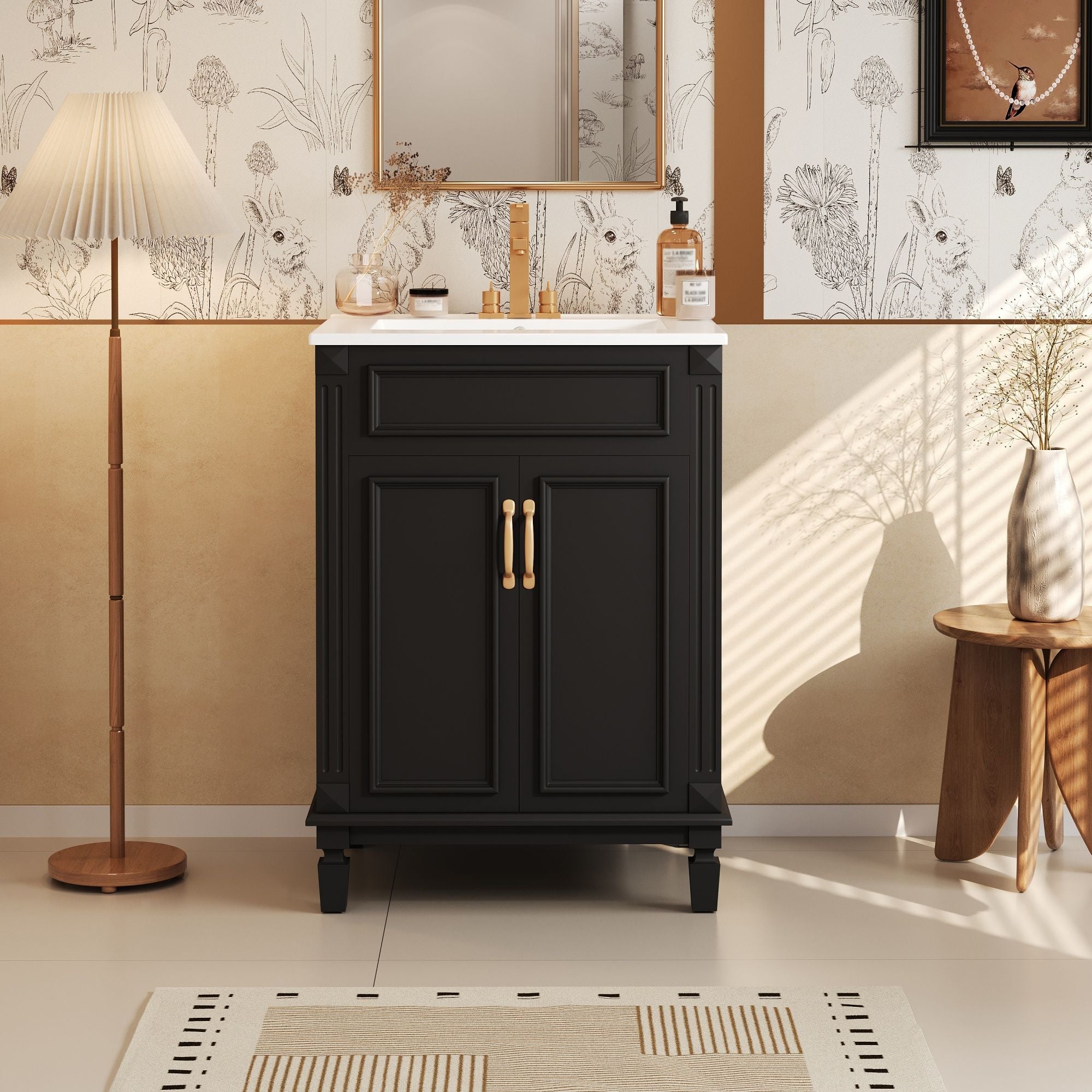 Bathroom Vanity With Top Sink, Cabinet With 2 Soft Closing Doors