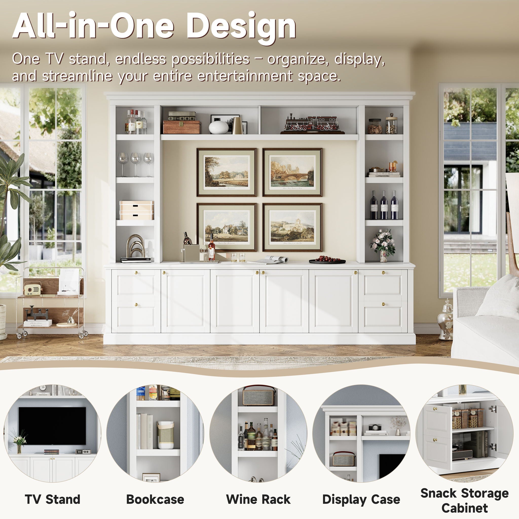 All-In-One TV Stand With Bookcase For TVs Up To 70"