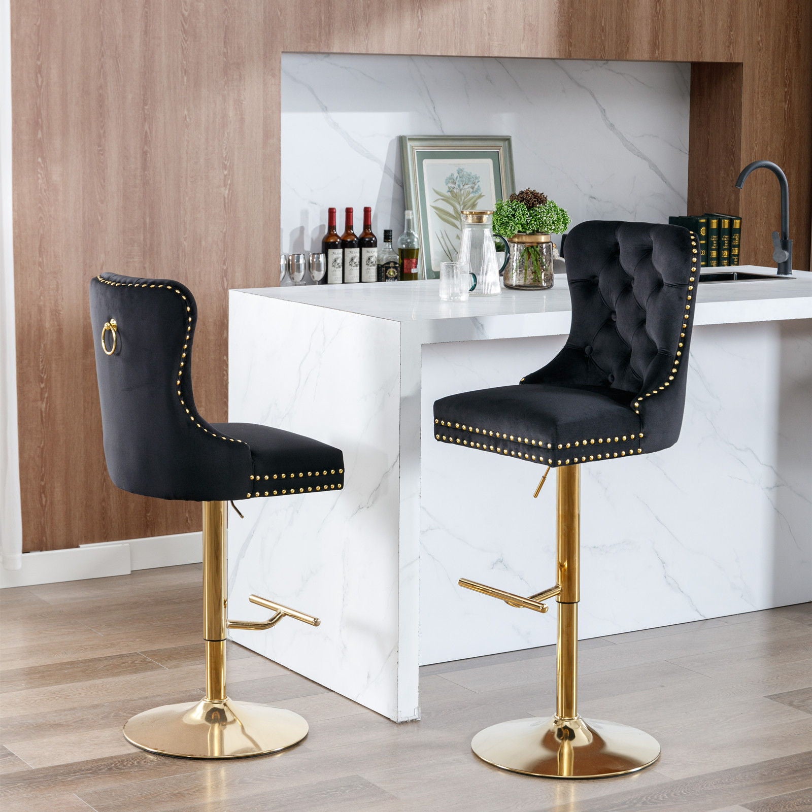 Thick Swivel Barstools Adjusatble Seat Height From 25-33", Modern Upholstered Bar Stools With Backs Comfortable Tufted For Home Pub And Kitchen Island (Set of 2)