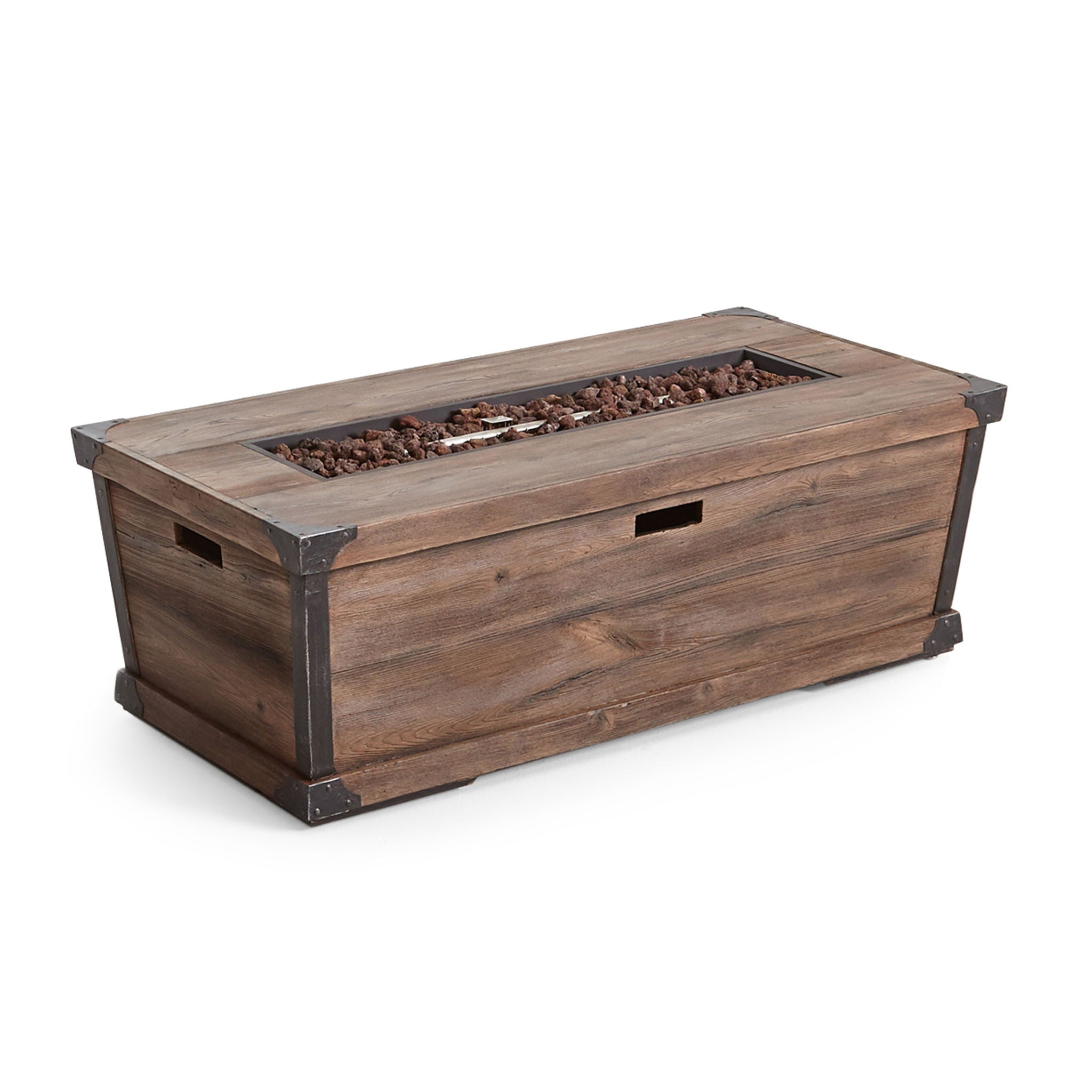 Outdoor Patio Rectangle Gas Burning Fire Pit 50, 000 Btu, Wood Pattern - Brown