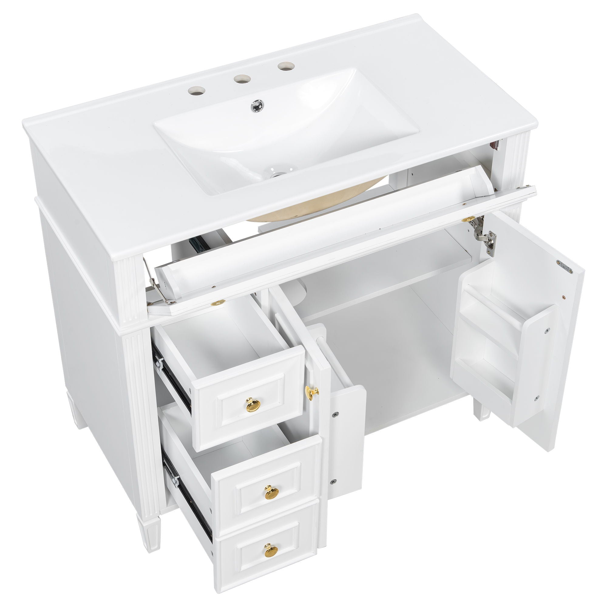 Bathroom Vanity With Sink, 3 Drawers & 2 Soft-Close Doors