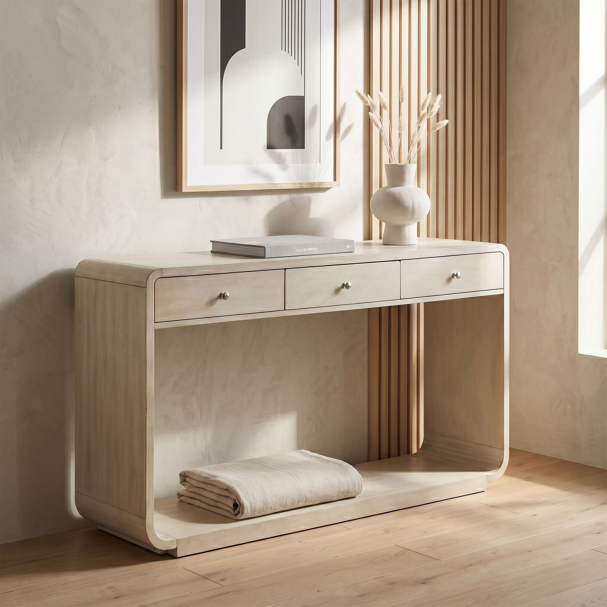 onsole Table With 3 Drawers And Display Shelf