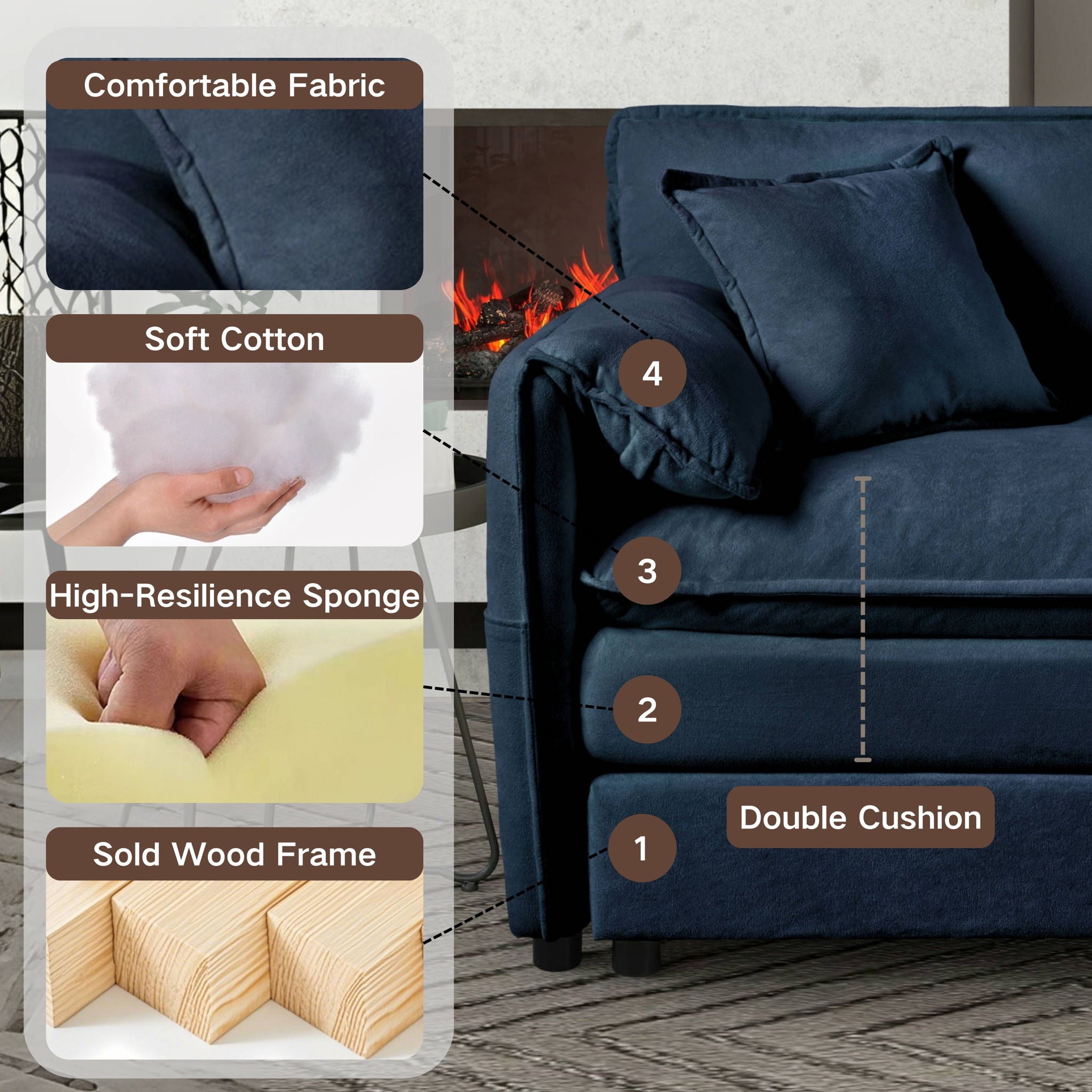 Modern Upholstered Loveseat And Armchair Set With Pillows