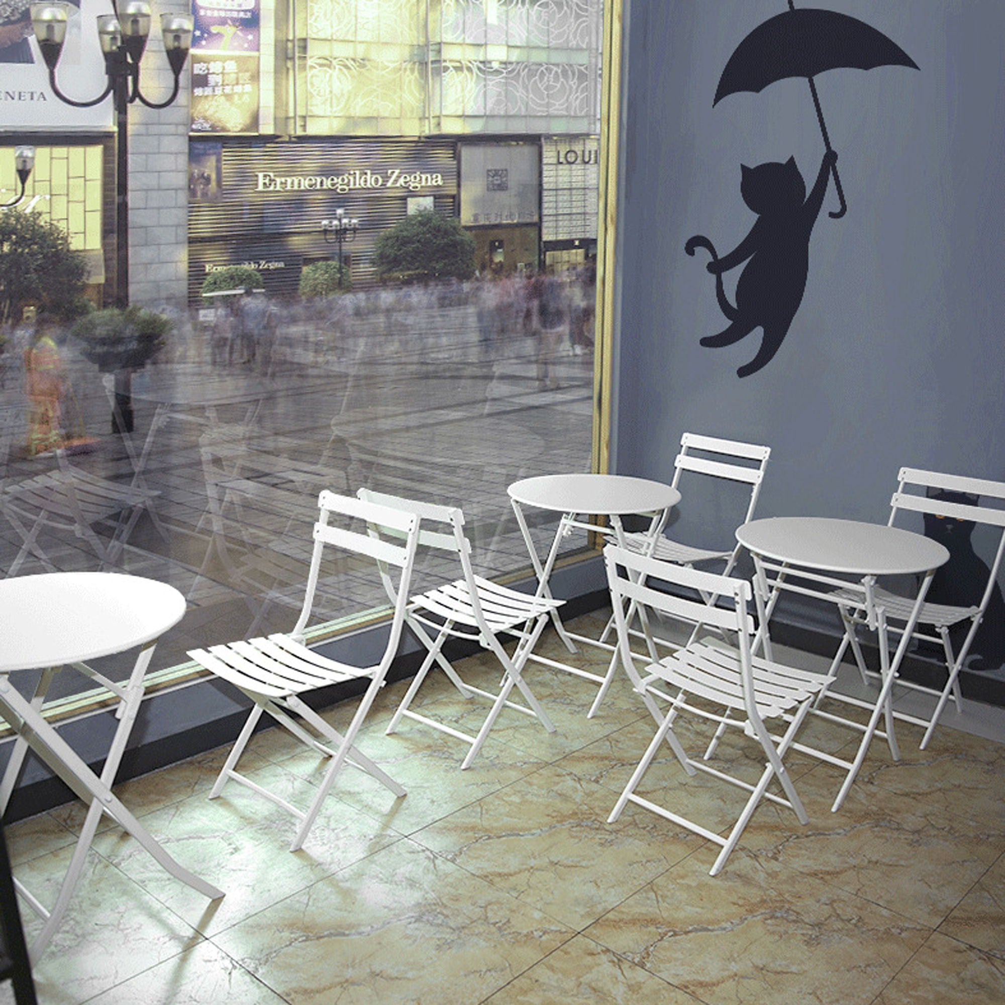 3 Piece Patio Bistro Set Of Foldable Round Table And Chairs