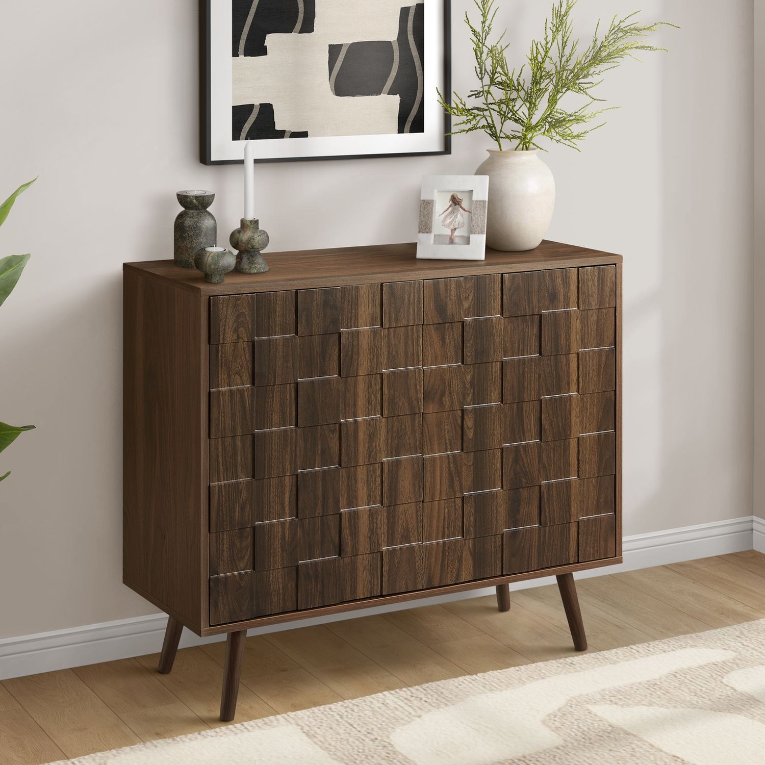 Accent Chest, Storage Cabinet With Adjustable Shelf - Walnut