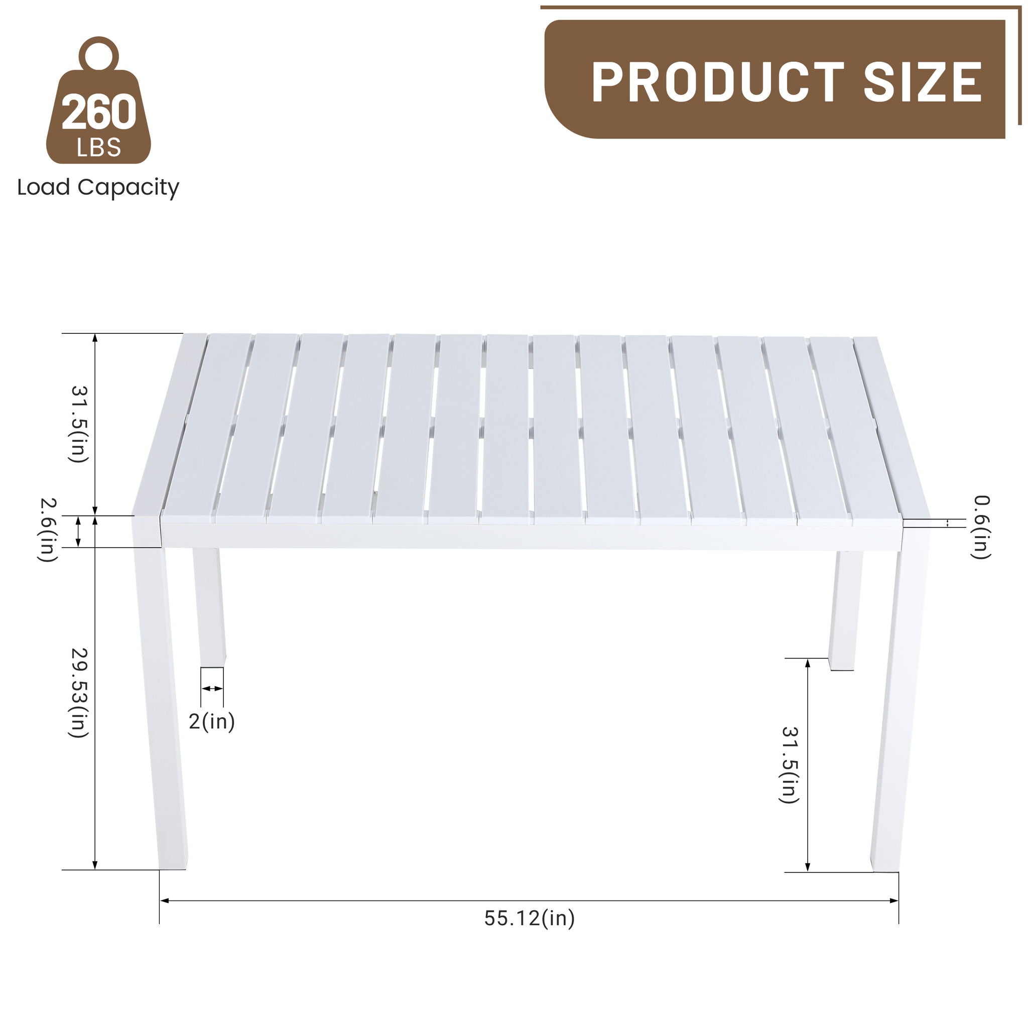 Modern Long Table, UV Resistant And Rust Proof, Pp Tabletop, UV Resistant Powder Coated Metal Legs - Snow White