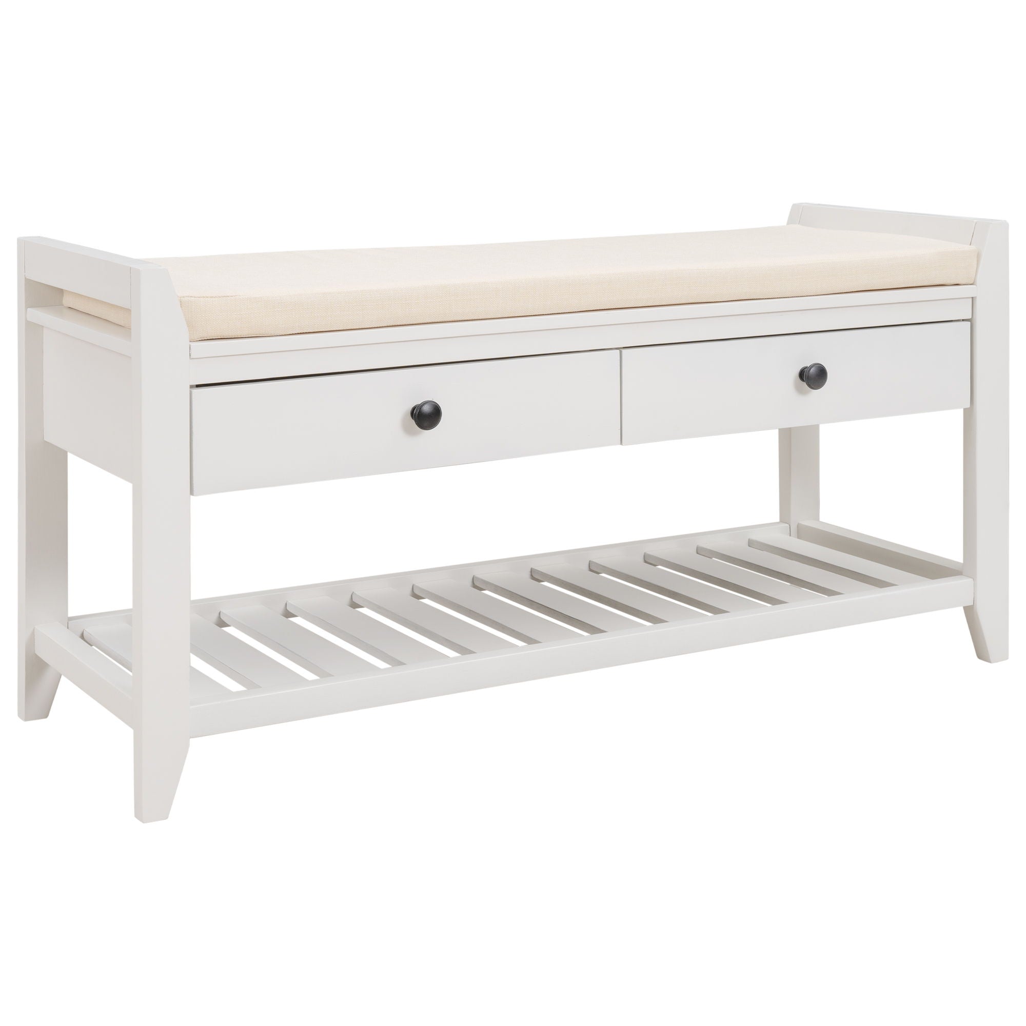Multipurpose Entryway Shoe Rack With Cushioned Seat And Drawers