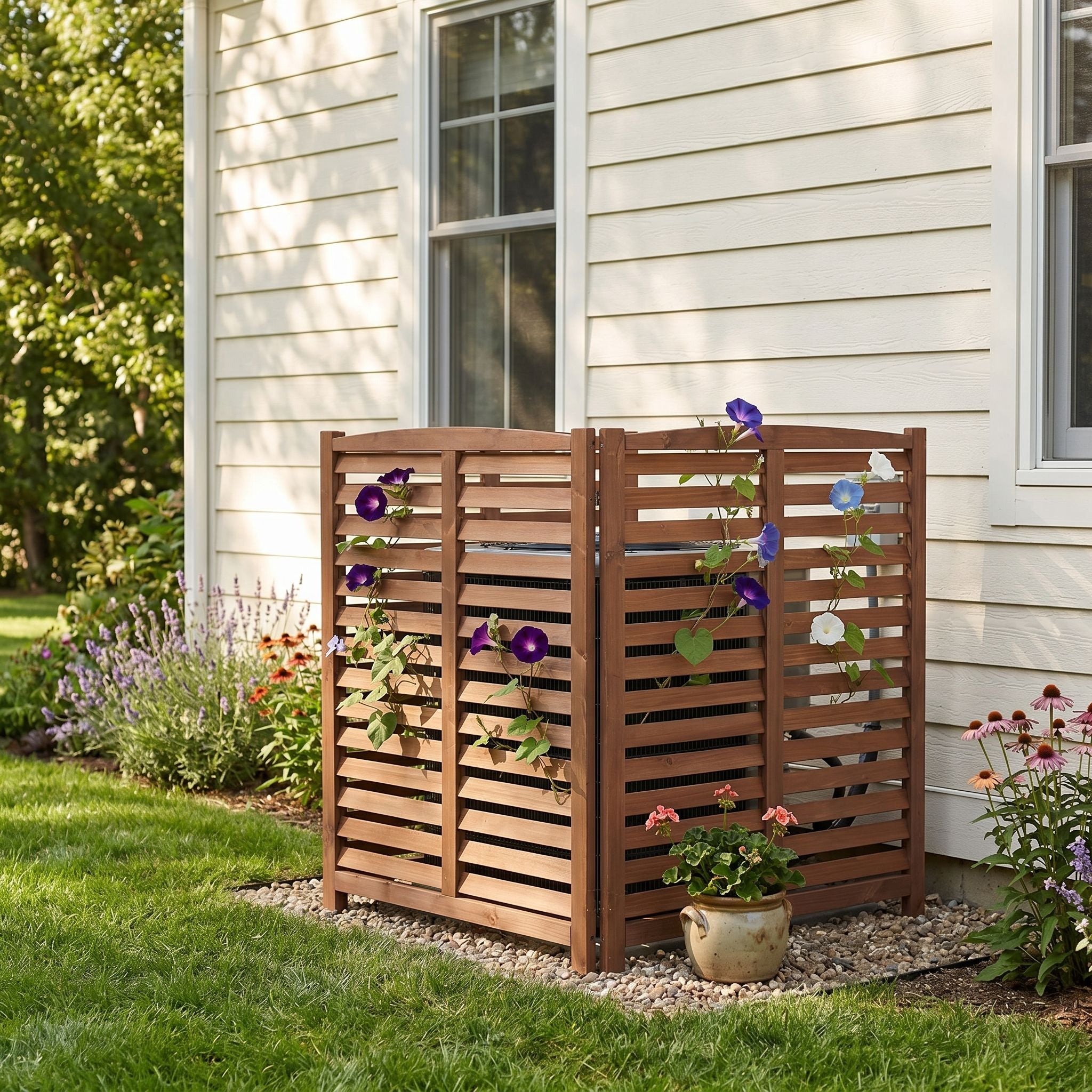 3 Panel Outdoor Wooden Air Conditioner Fence