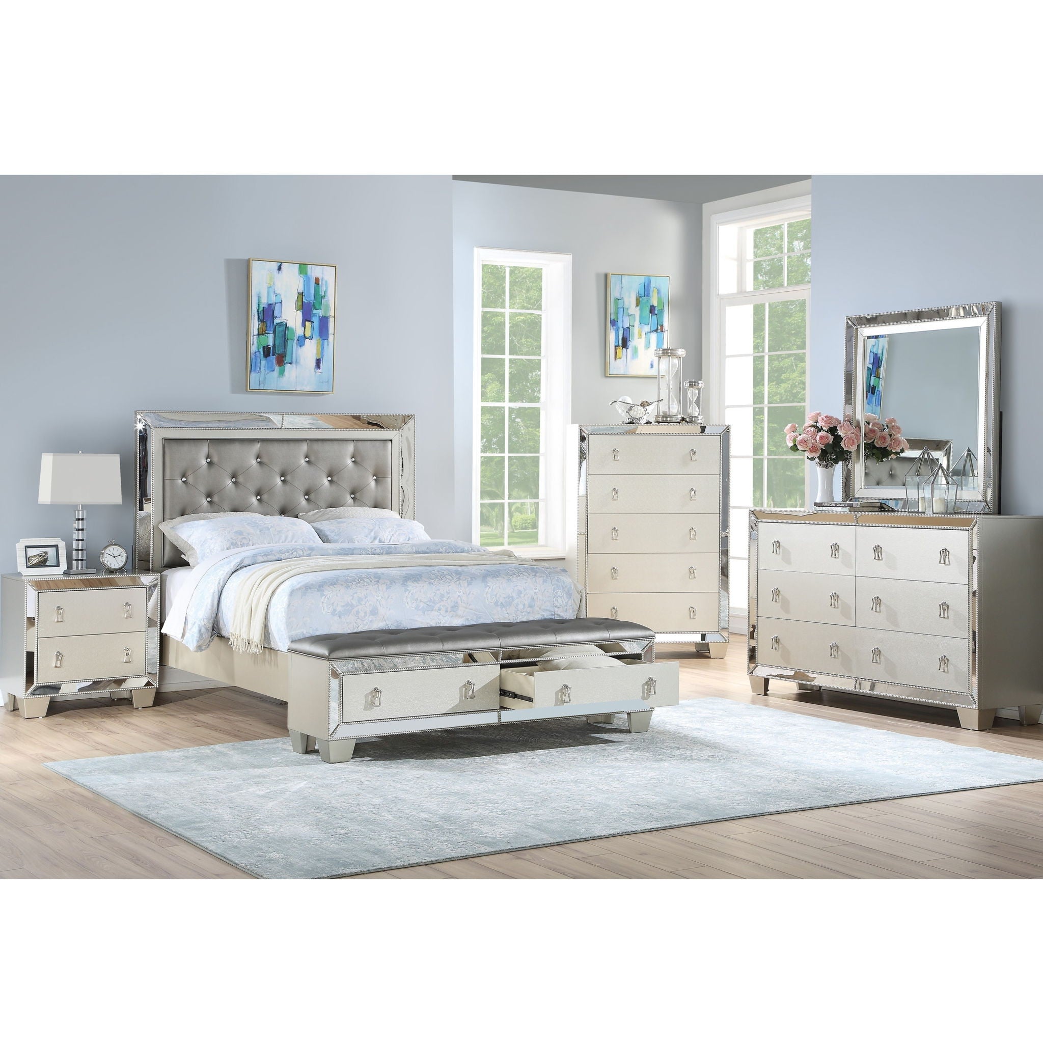 5 Drawer Chest Bedroom Furniture - Silver