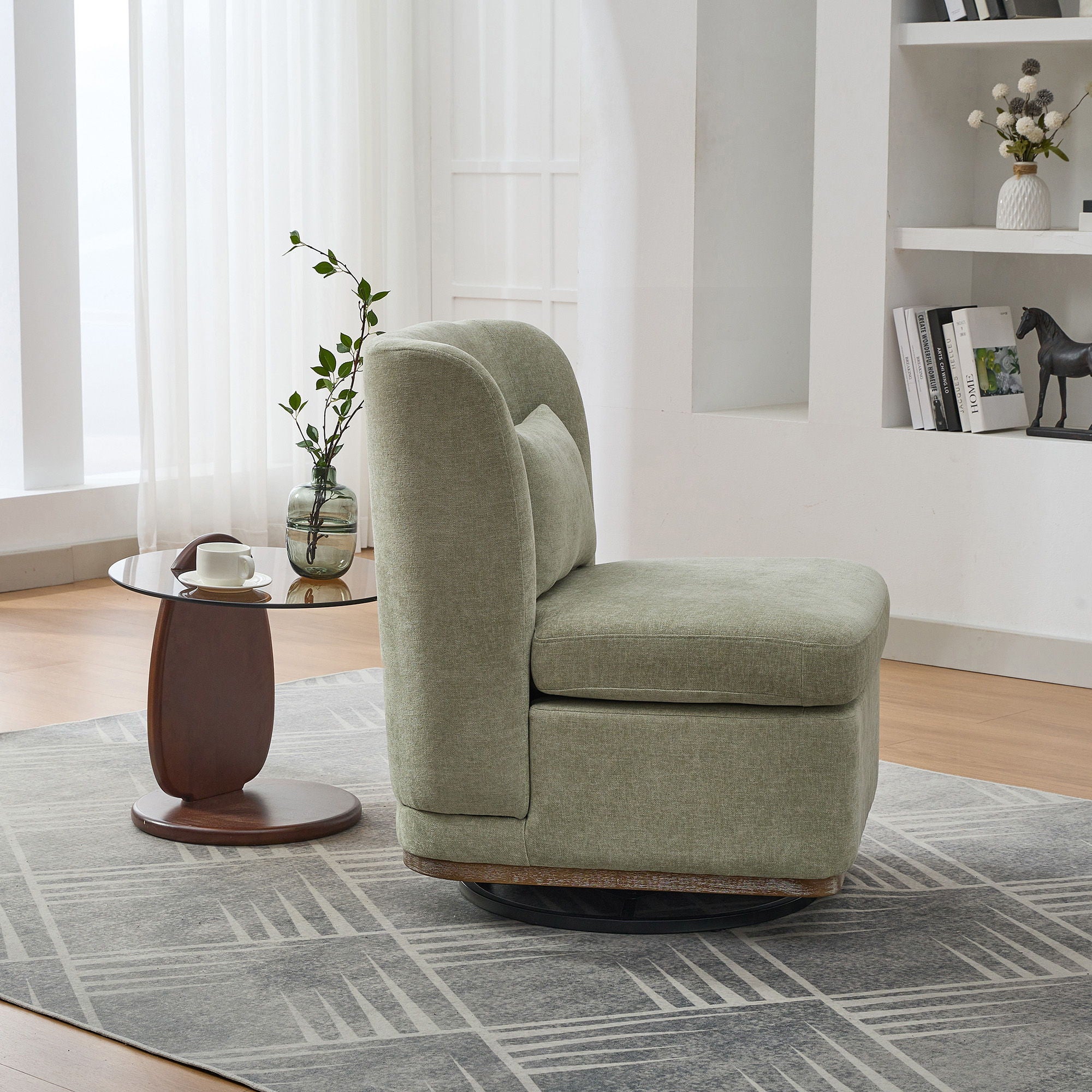 Wide Modern Cushioned Armless Metal Base 360° Swivel Chair With Pillow