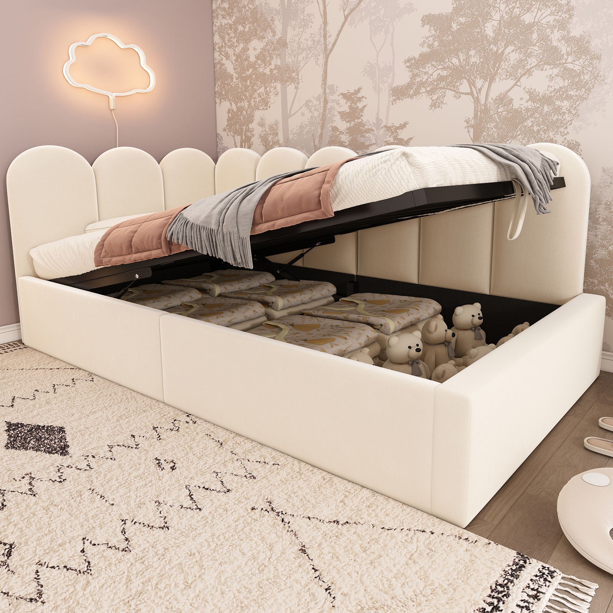 Upholstered Daybed With Metal Slatted Base