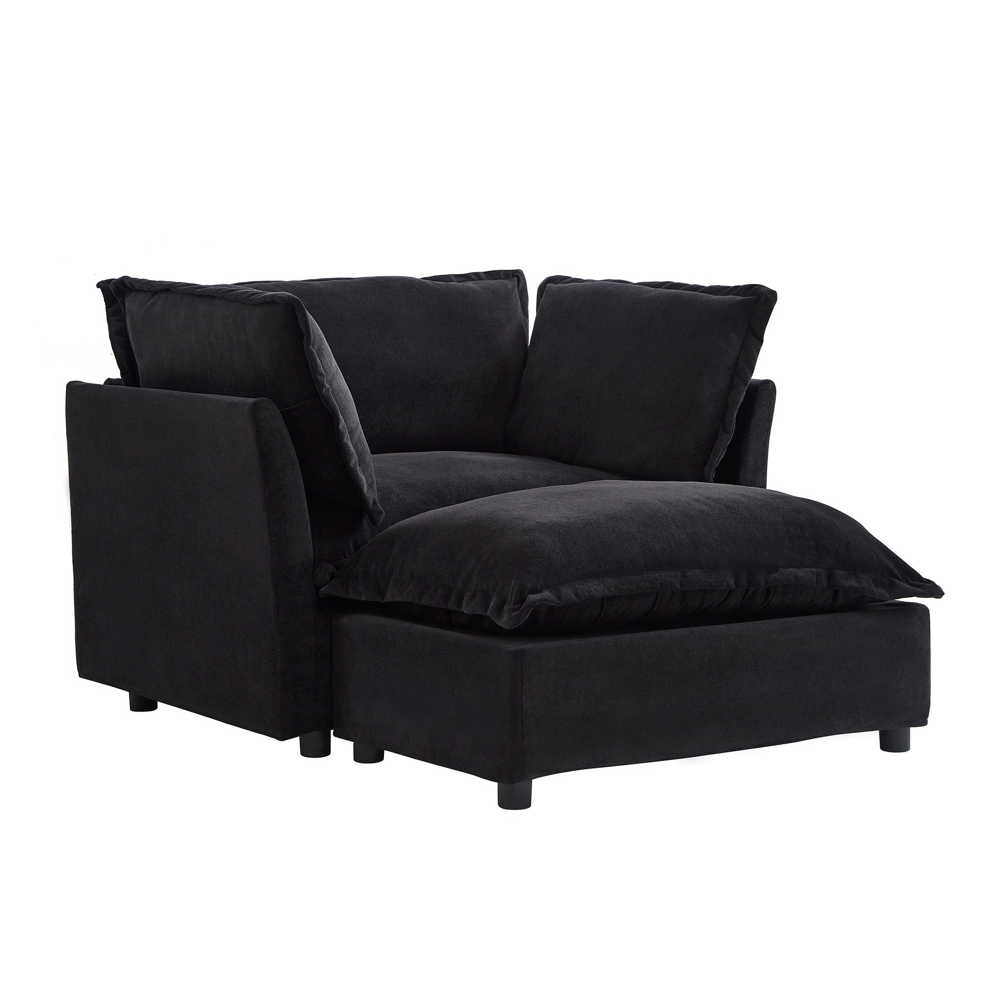 Modern Cozy Upholstered Armchair Sofa With Movable Ottoman
