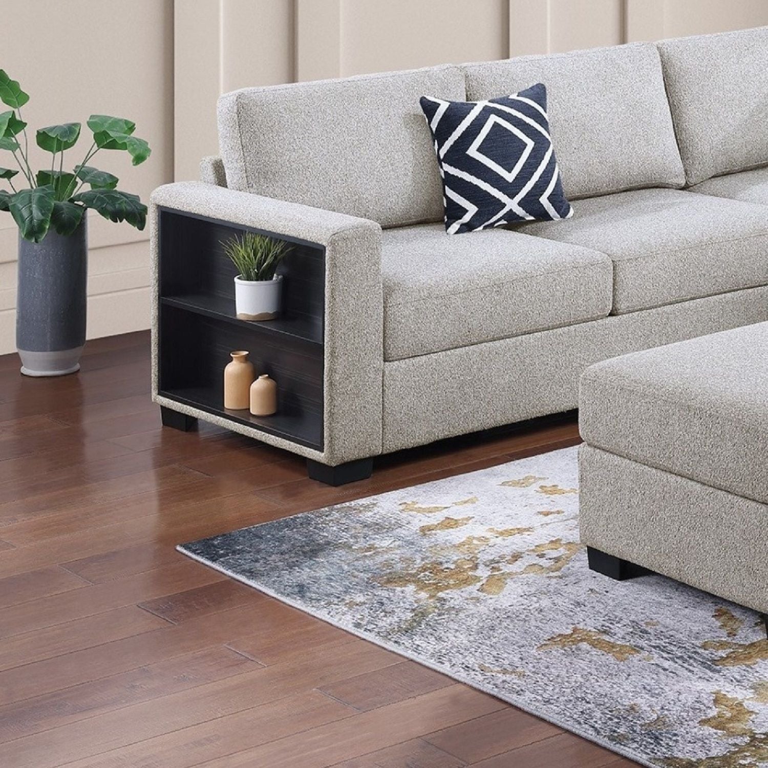 Contemporary Sectional Sofa 4 Piece Set With Built In Shelves L - Shaped Design