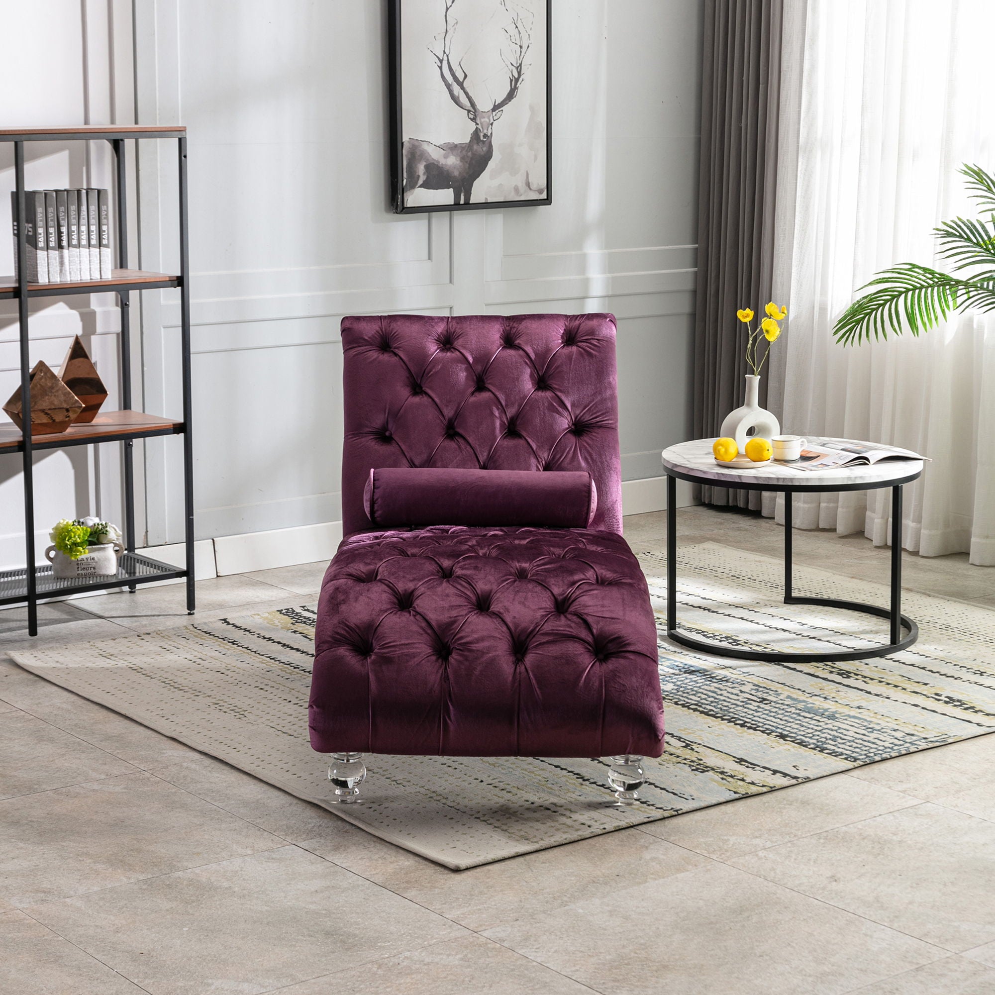Chaise Lounge Indoor, Button Tufted Upholstered Chaise Lounge Chair With Pillow