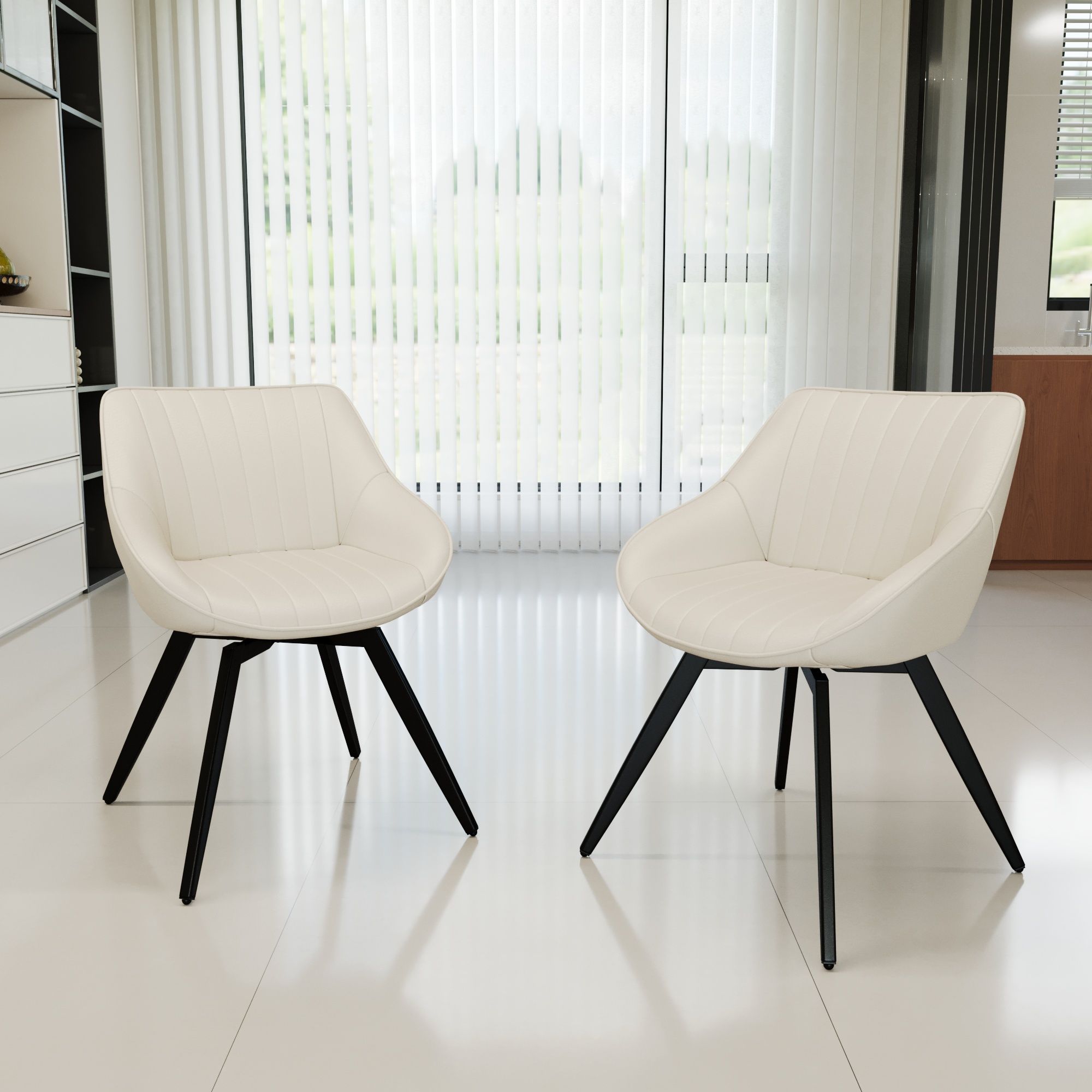 Round Coffee Table With 2 Dining Chairs Set, Ring Striped Design - Beige / Wood