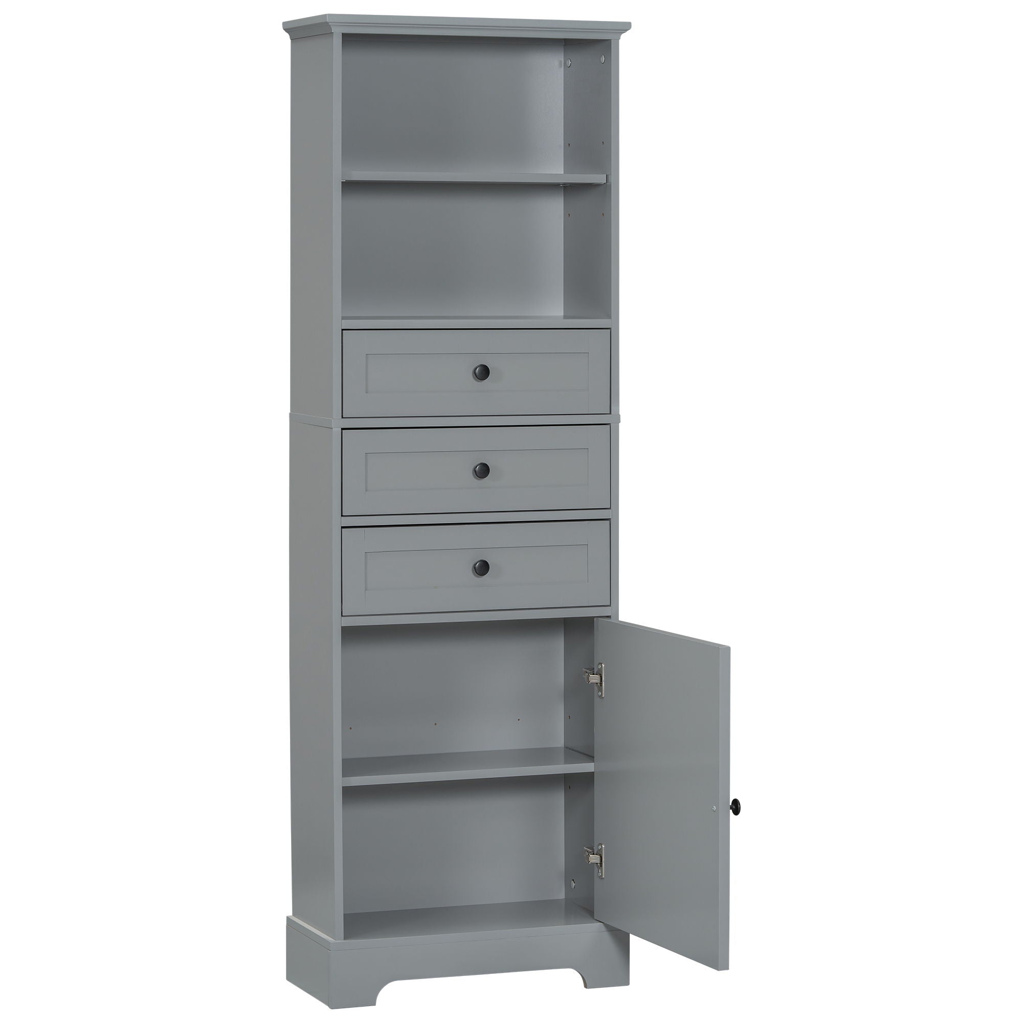 Tall Storage Cabinet With 3 Drawers And Adjustable Shelves For Bathroom