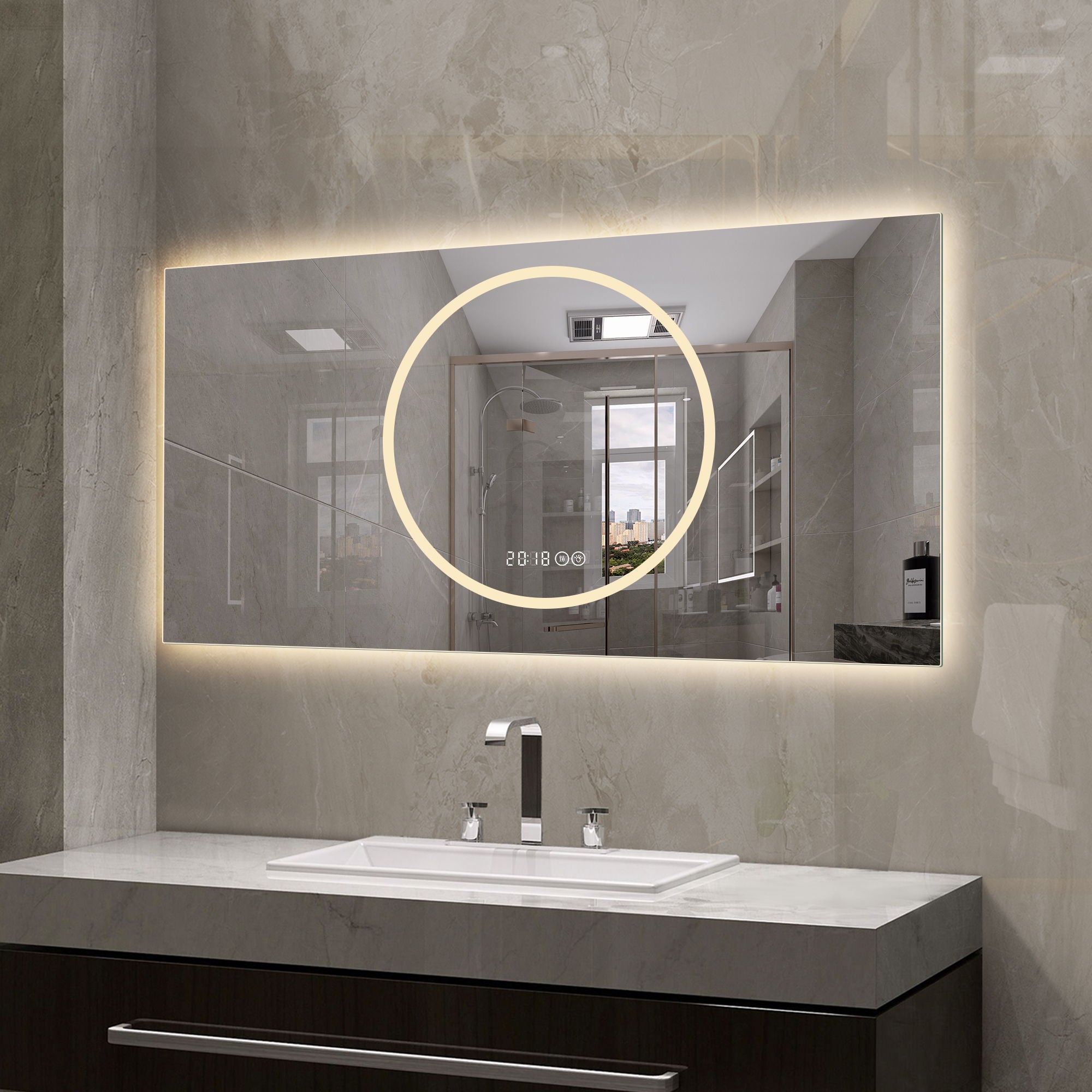 LED Vanity Mirror With Anti Fog & Dimmable Lights, Wall-Mounted - Antique Silver