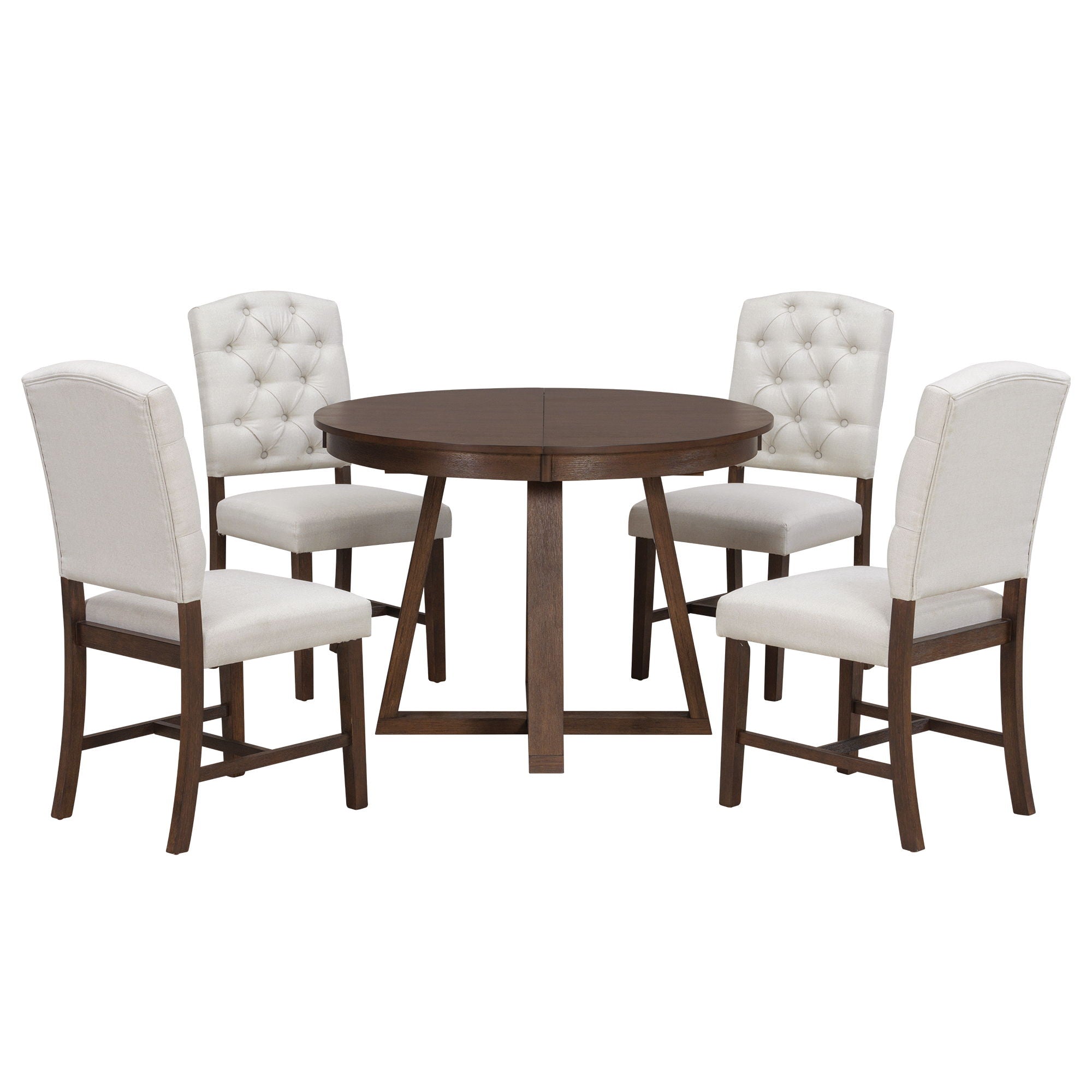 Dining Set With Leaf Round Table And 4 Upholstered Chairs