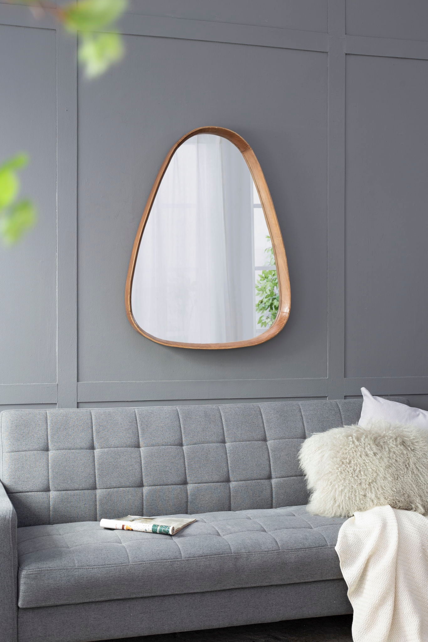 Irrgeular Mirror With Frame, Wall Mirror For Living Room Bathroom Entryway - Brown