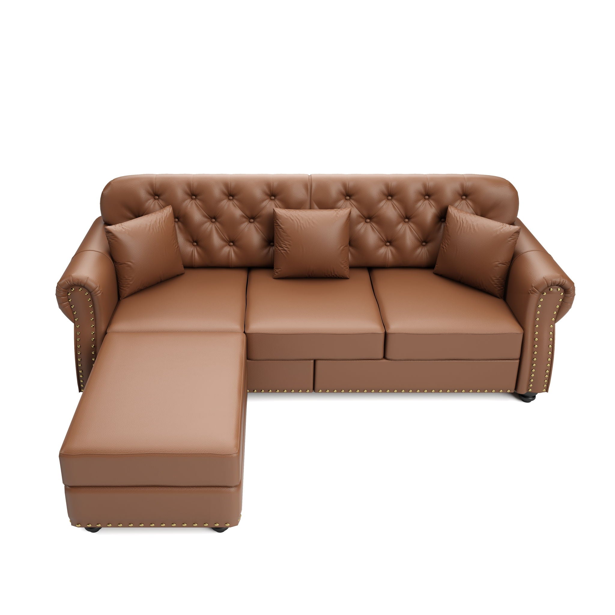 Upholstered Sofa With Nailhead Trim, Rolled Armrests With Ottoman