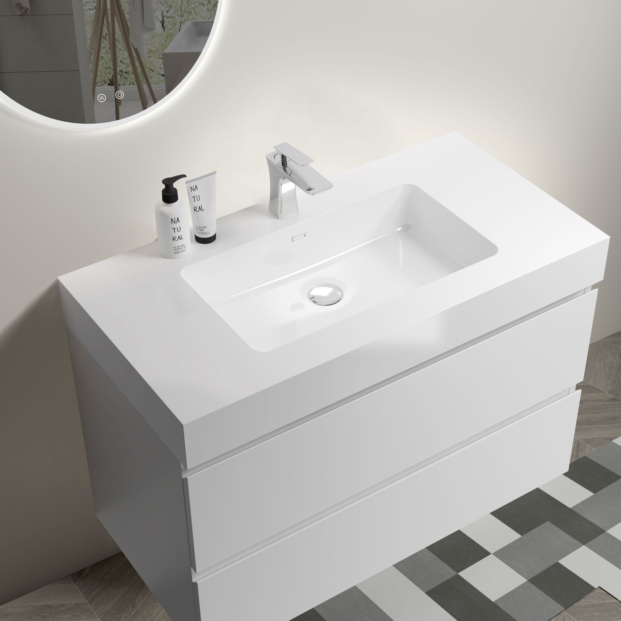 Alice - Bathroom Vanity With Large Storage, Sink, Wall Mounted