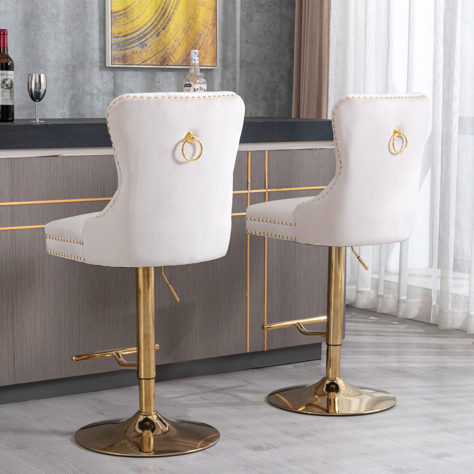 Thick Swivel Barstools Adjusatble Seat Height From 25-33", Modern Upholstered Bar Stools With Backs Comfortable Tufted For Home Pub And Kitchen Island (Set of 2)