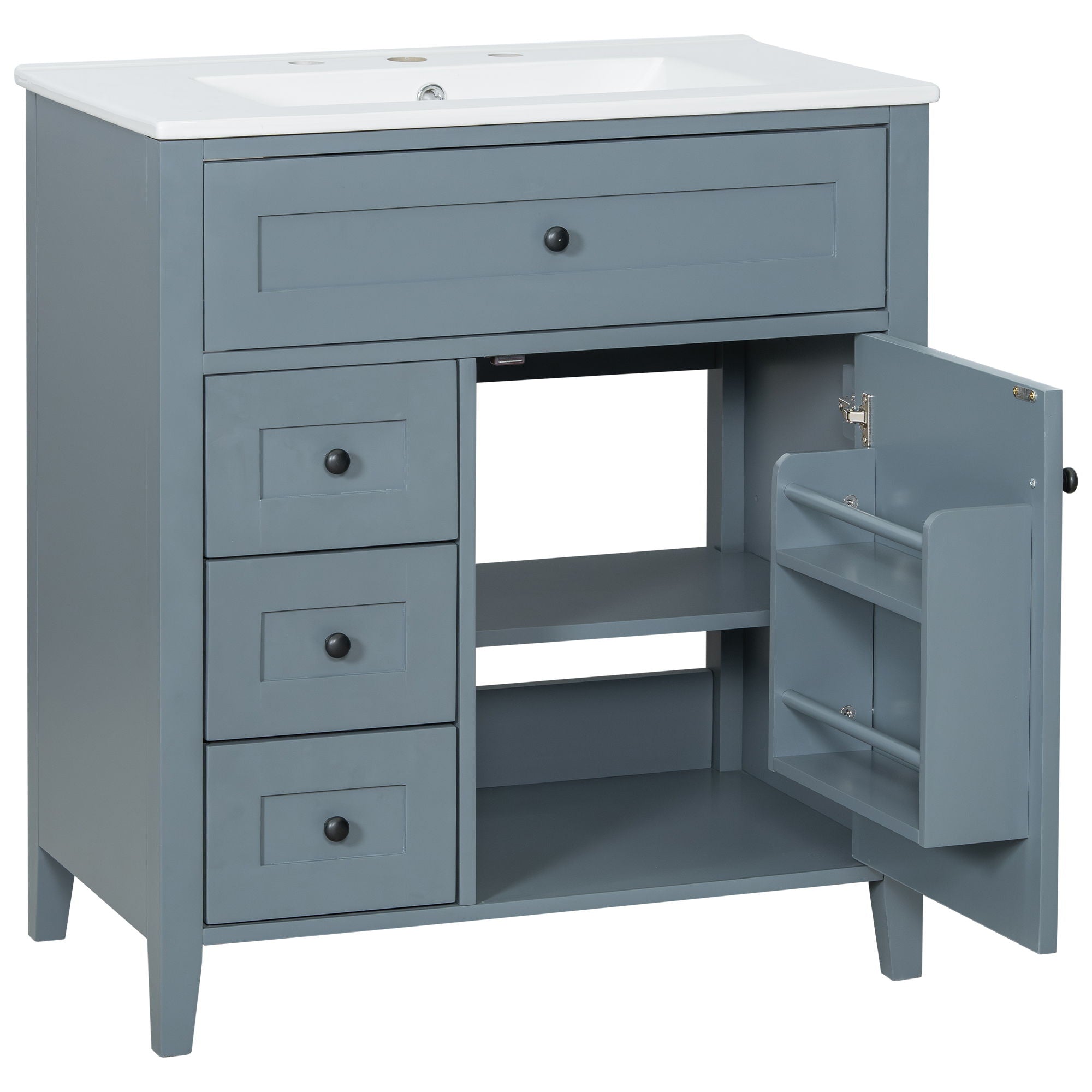 Modern Bathroom Vanity With Sink, 3 Drawers And Adjustable Shelf