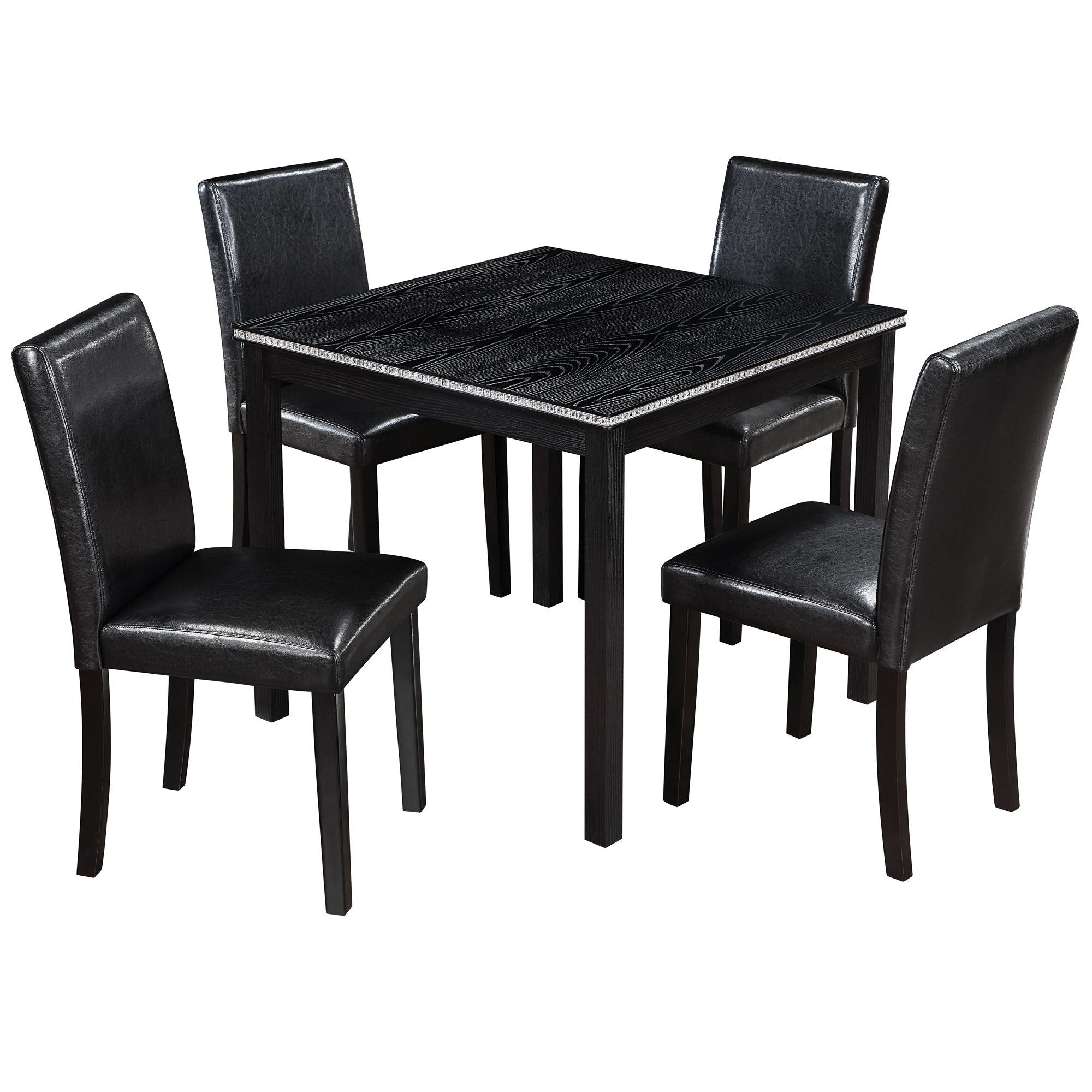 5 Pieces Wooden Dining Table Set, Square Table And 4 Upholstered Chairs