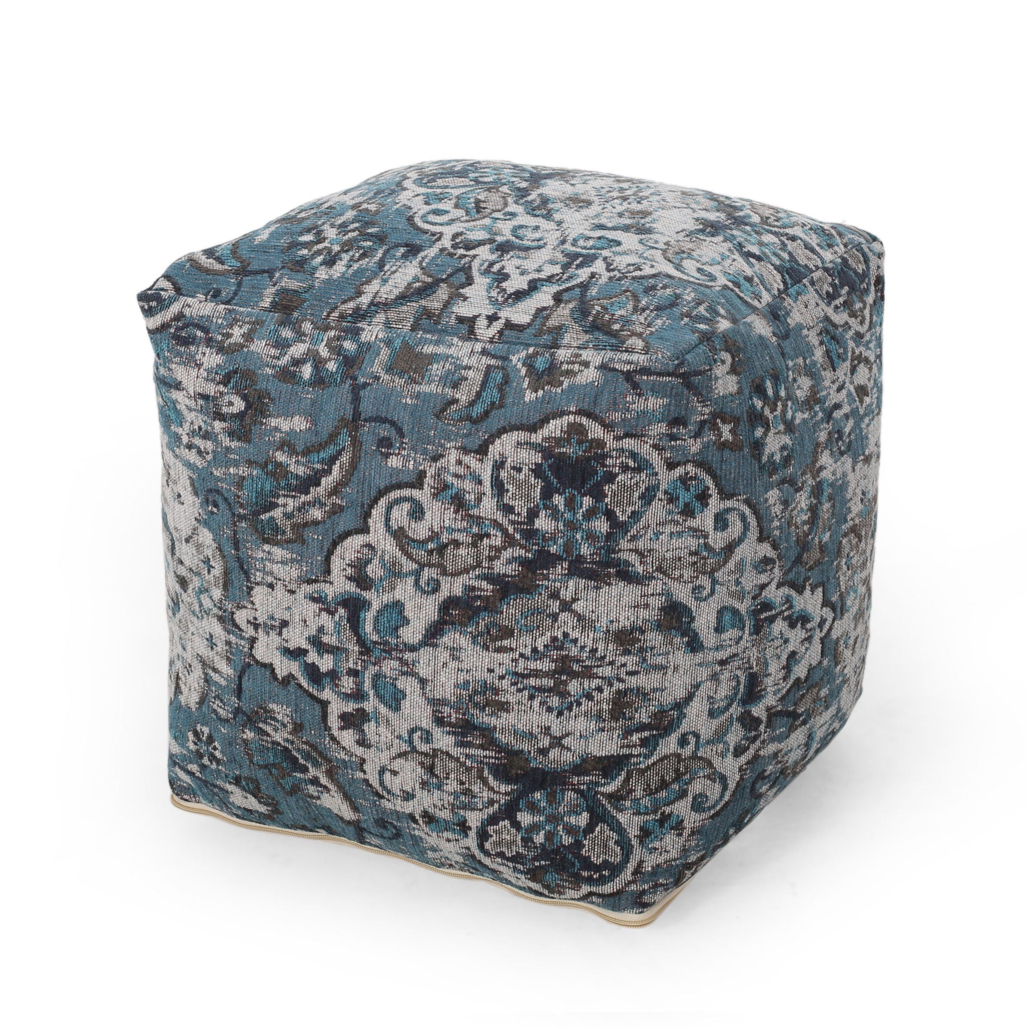 Anita - Square Pouf Ottoman And Floor Cushion - Blue