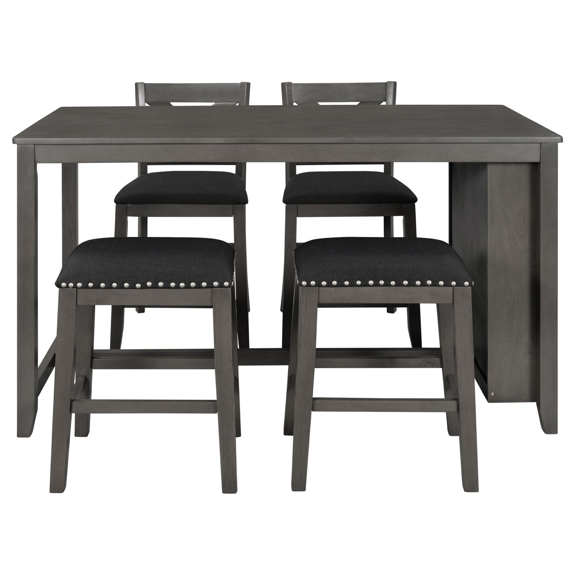 5 Pieces Counter Height Rustic Farmhouse Dining Room Wooden Bar Table Set With 2 Stools And 2 Chairs