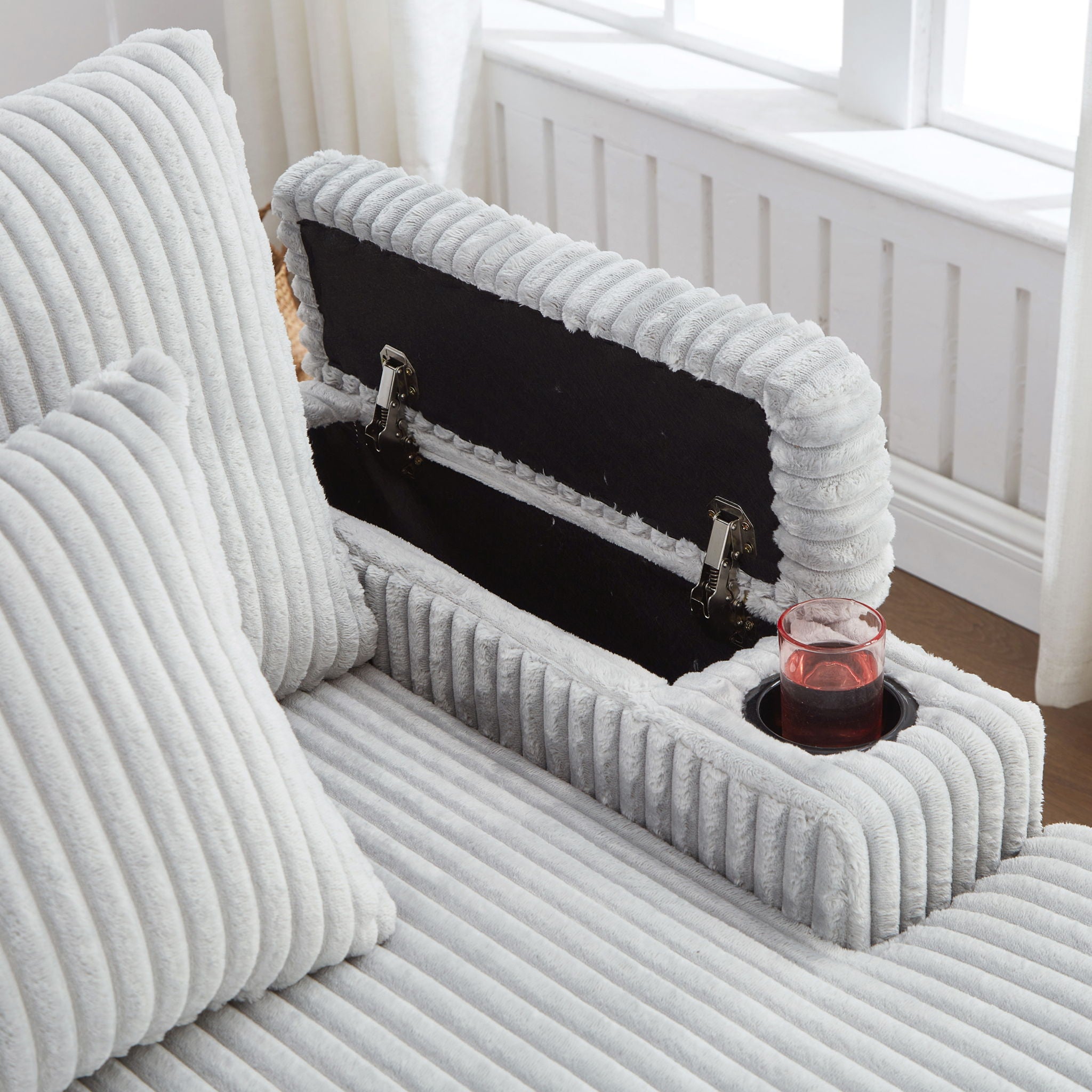 Modern Chaise Sofa With Adjustable Backrest, Cup Holders, Phone Holder & Storage Compartments For Living Room