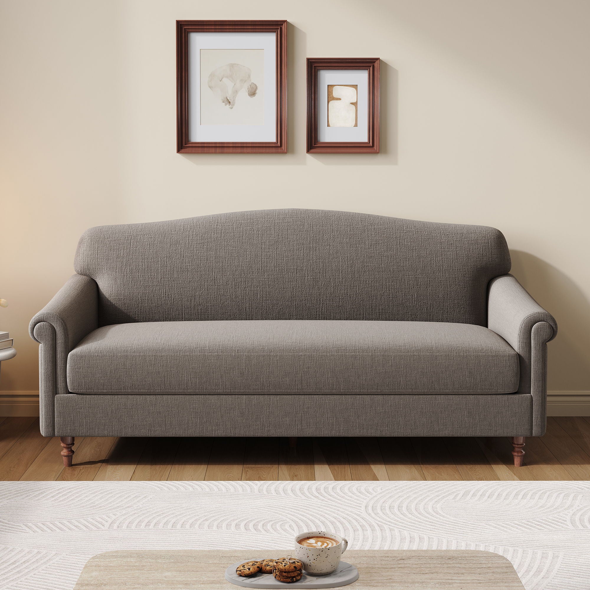 Loveseat Sofa With Rolled Arm For Living Room - Brown